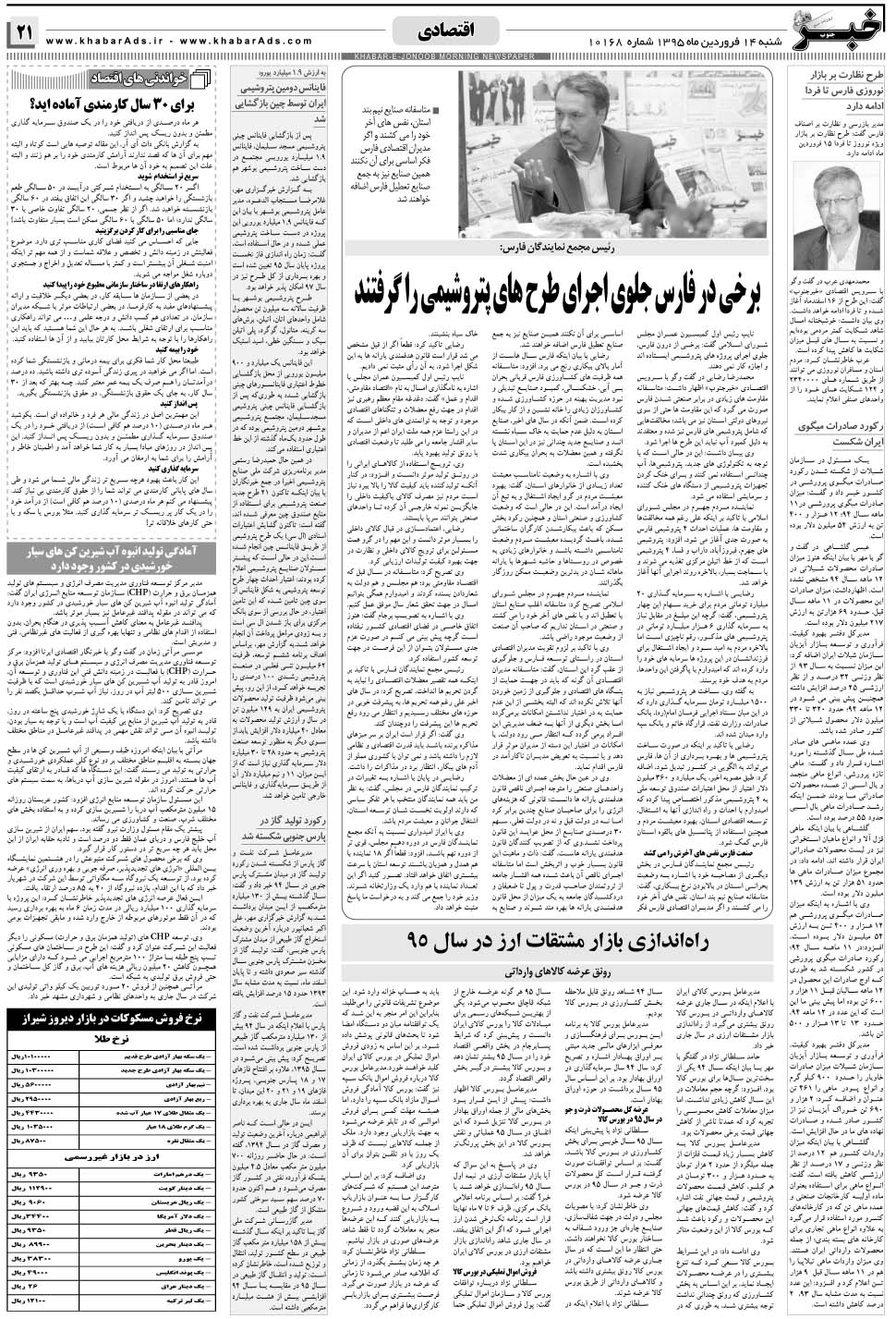 مشاهده صفحه ۲۱ روزنامه خبرجنوب تاریخ ۱۴  سال ۱۳۹۵