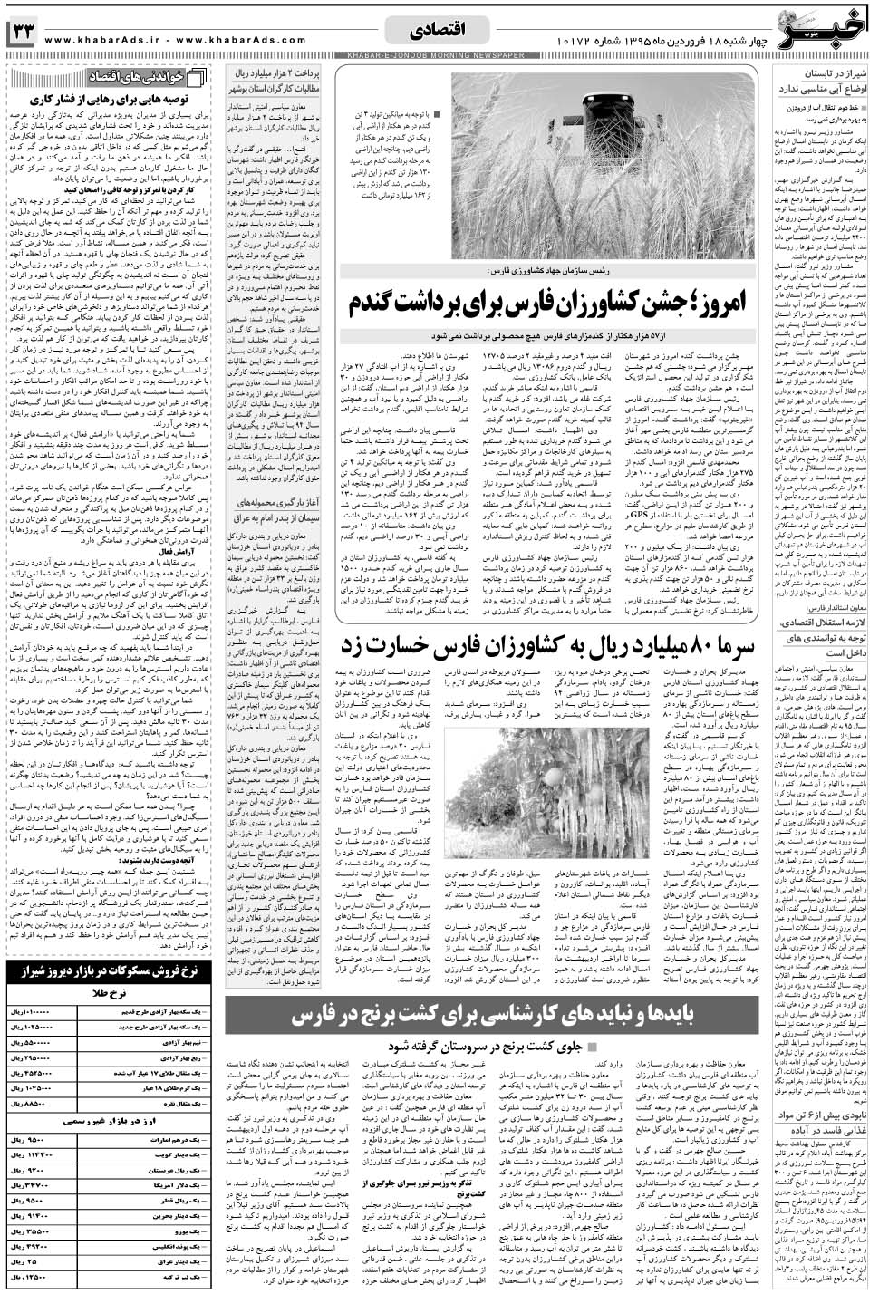 مشاهده صفحه ۳۳ روزنامه خبرجنوب تاریخ ۱۸  سال ۱۳۹۵