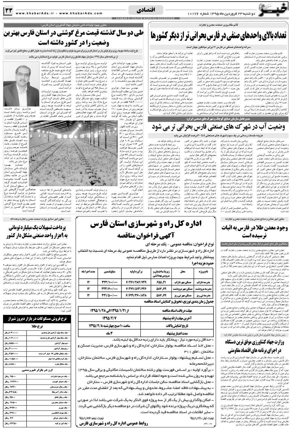 مشاهده صفحه ۳۳ روزنامه خبرجنوب تاریخ ۲۳  سال ۱۳۹۵