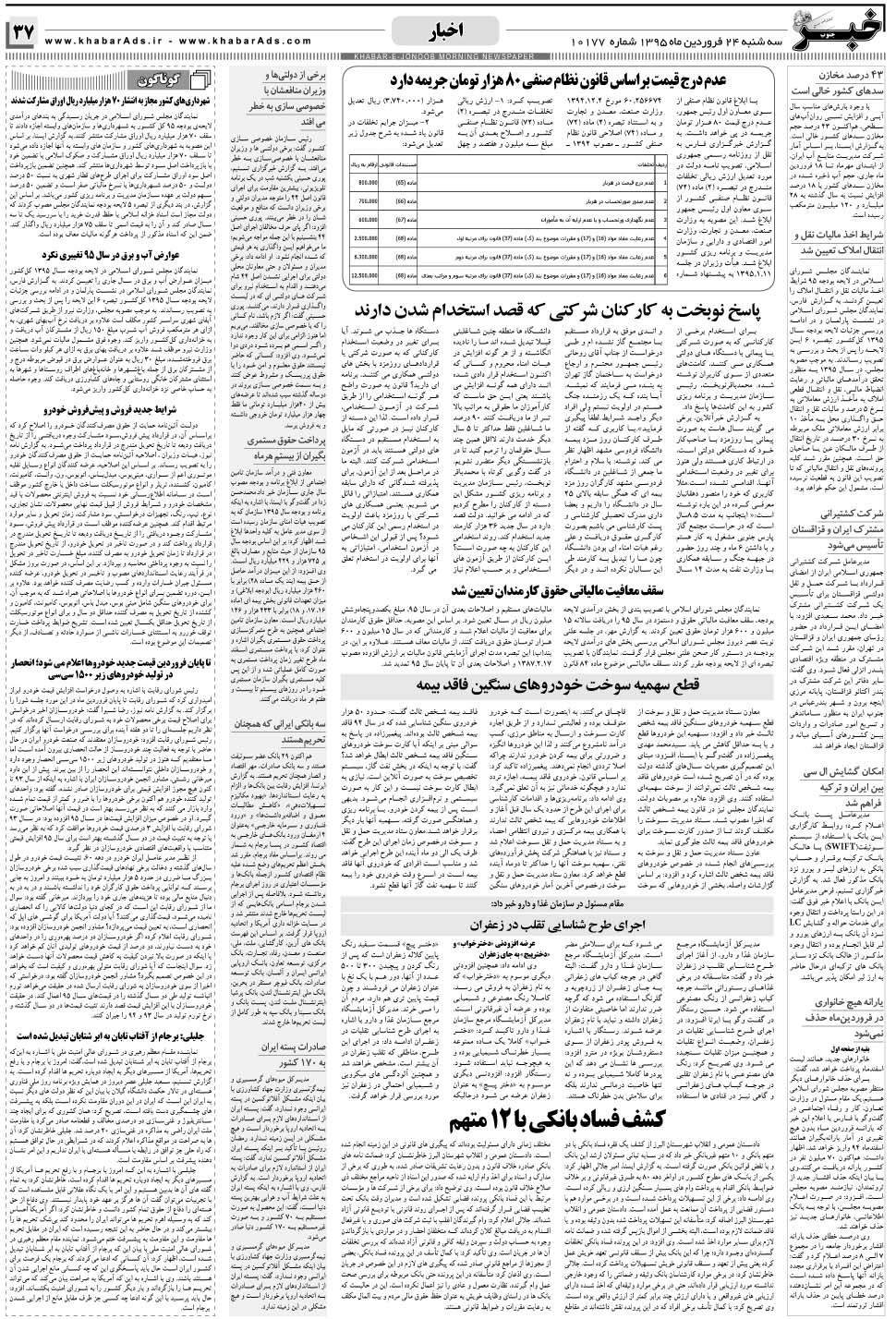 مشاهده صفحه ۳۷ روزنامه خبرجنوب تاریخ ۲۴  سال ۱۳۹۵