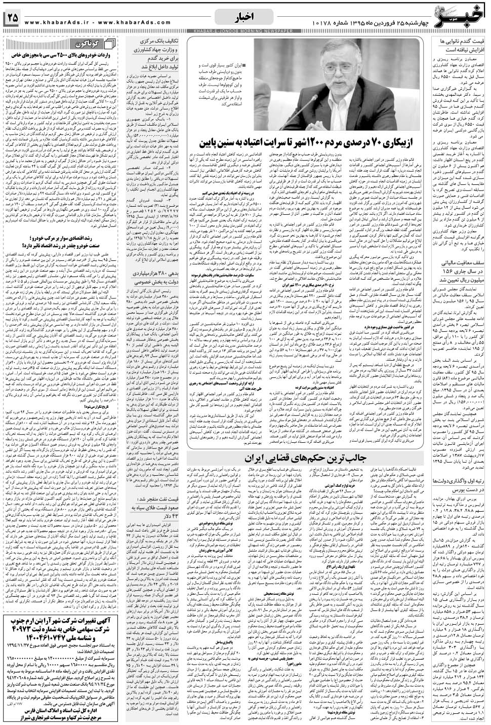 مشاهده صفحه ۲۵ روزنامه خبرجنوب تاریخ ۲۵  سال ۱۳۹۵