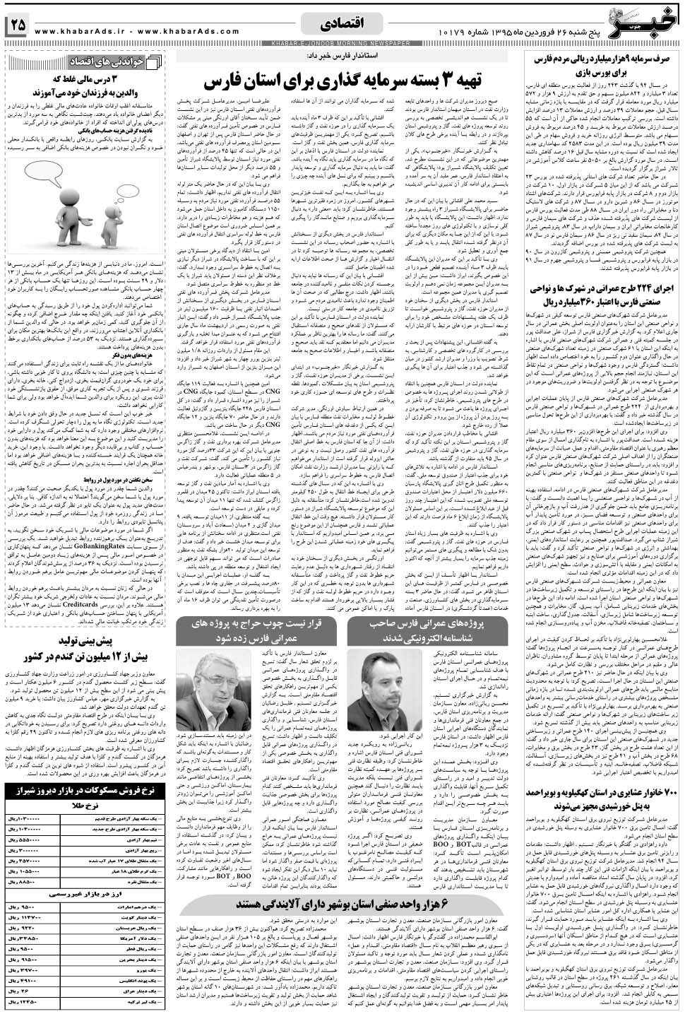 مشاهده صفحه ۲۵ روزنامه خبرجنوب تاریخ ۲۶  سال ۱۳۹۵