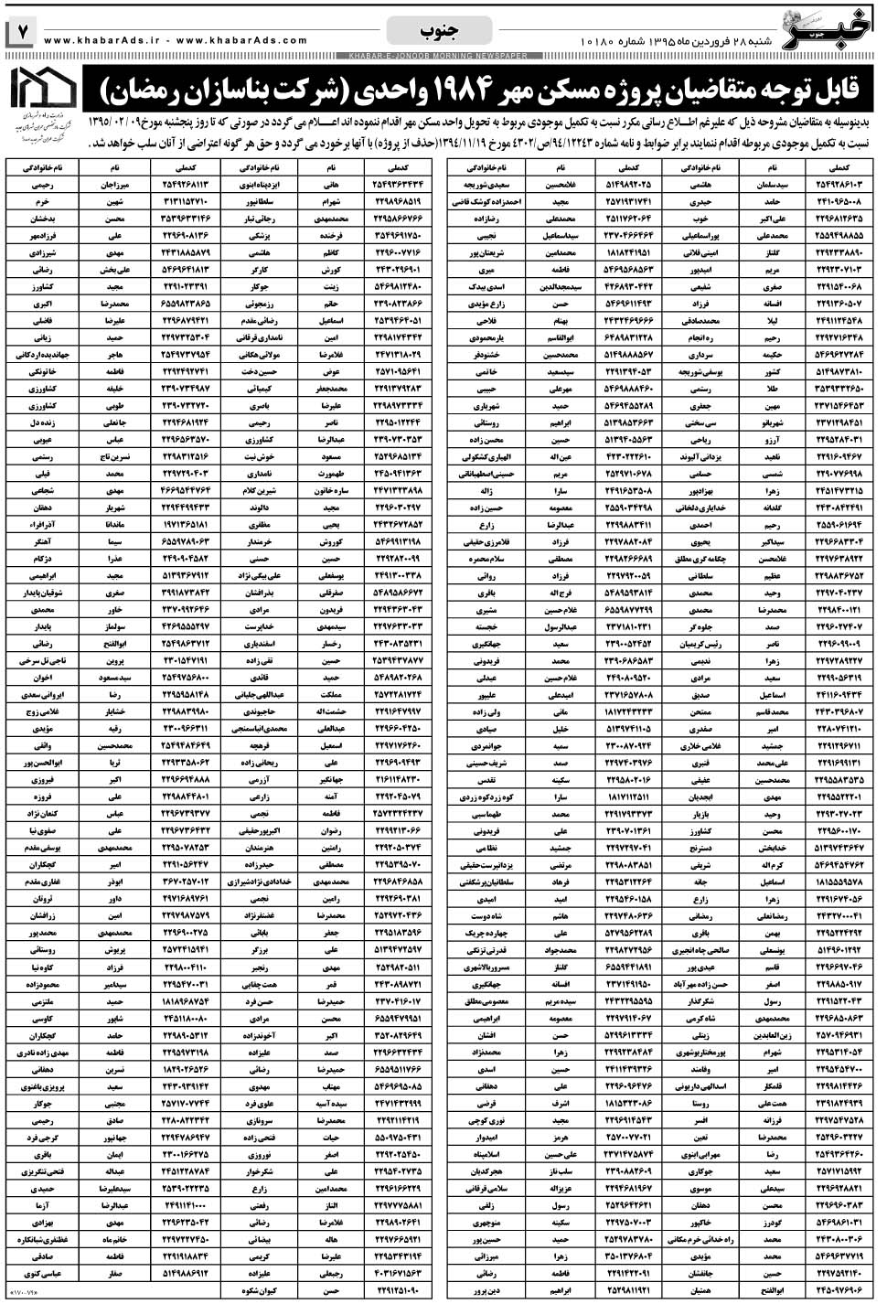 مشاهده صفحه ۷ روزنامه خبرجنوب تاریخ ۲۸  سال ۱۳۹۵