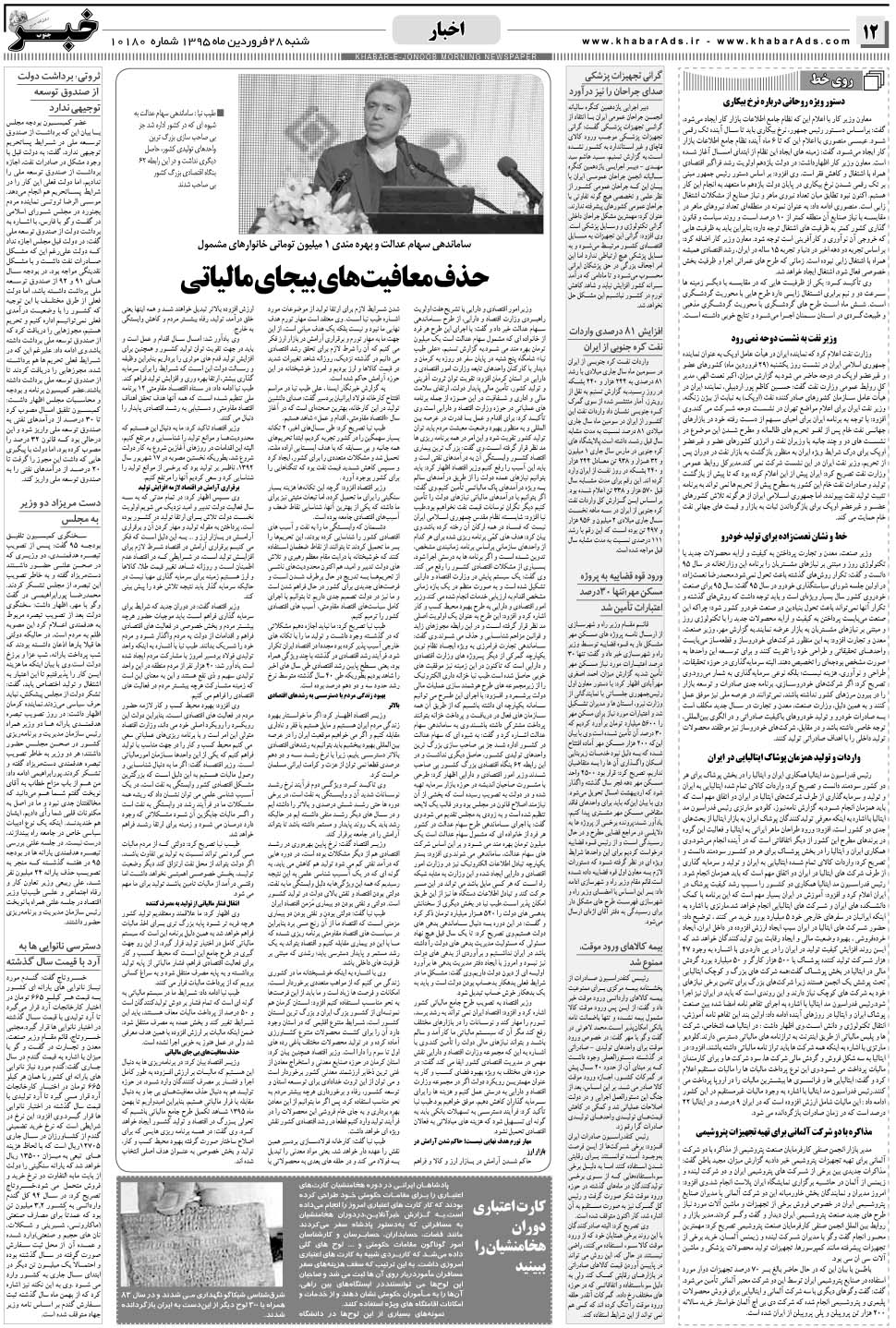 مشاهده صفحه ۱۲ روزنامه خبرجنوب تاریخ ۲۸  سال ۱۳۹۵