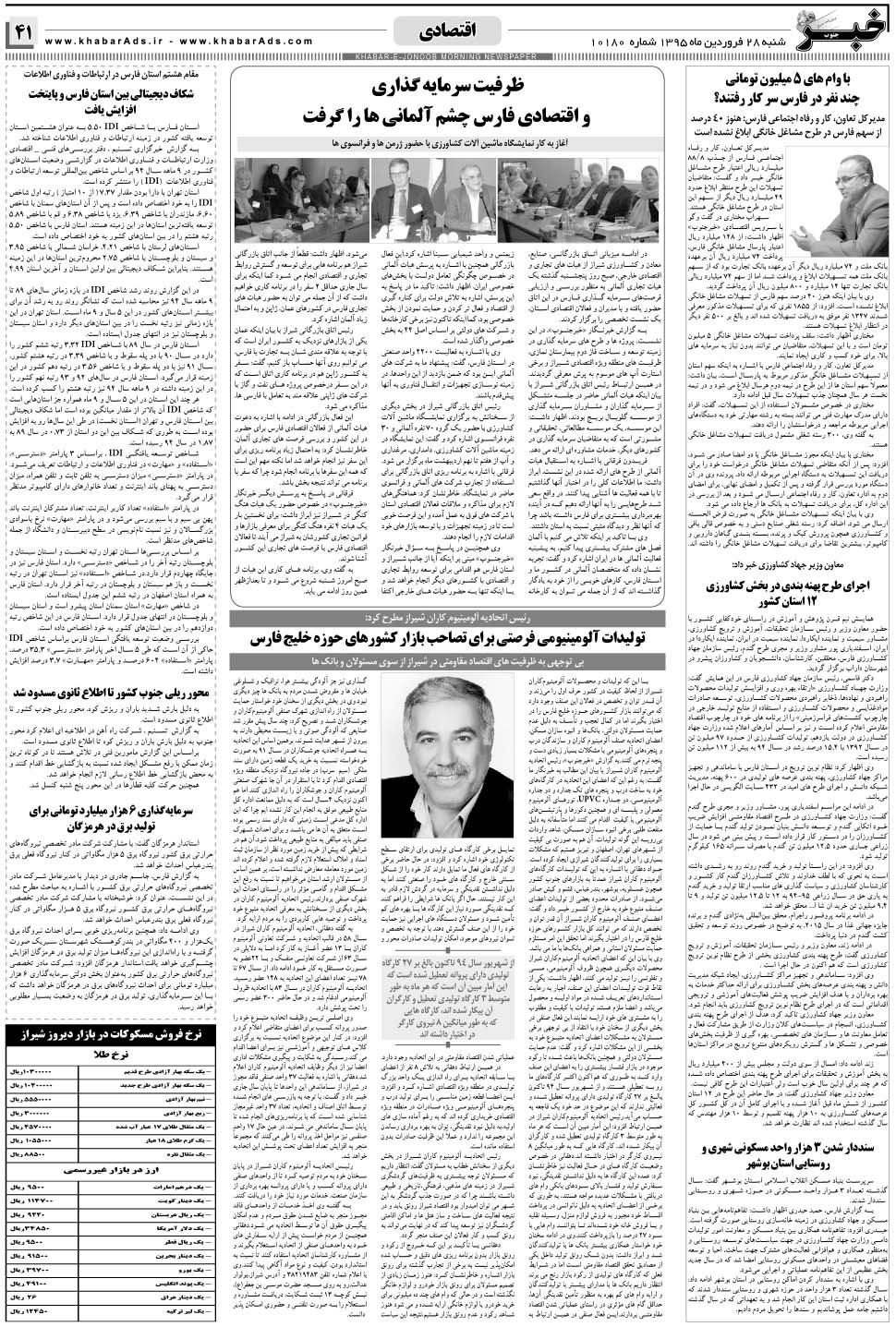 مشاهده صفحه ۴۱ روزنامه خبرجنوب تاریخ ۲۸  سال ۱۳۹۵