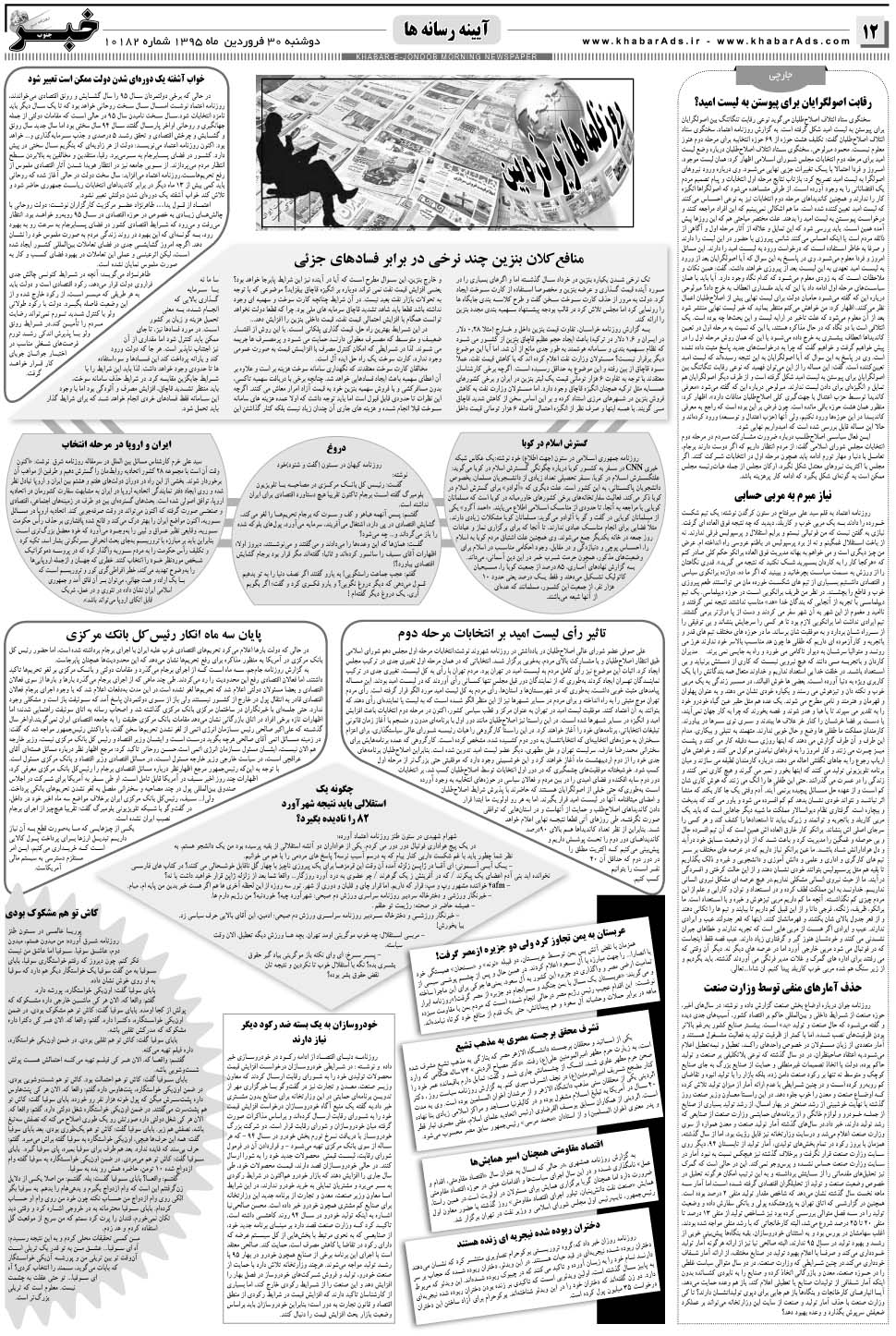 مشاهده صفحه ۱۲ روزنامه خبرجنوب تاریخ ۳۰  سال ۱۳۹۵