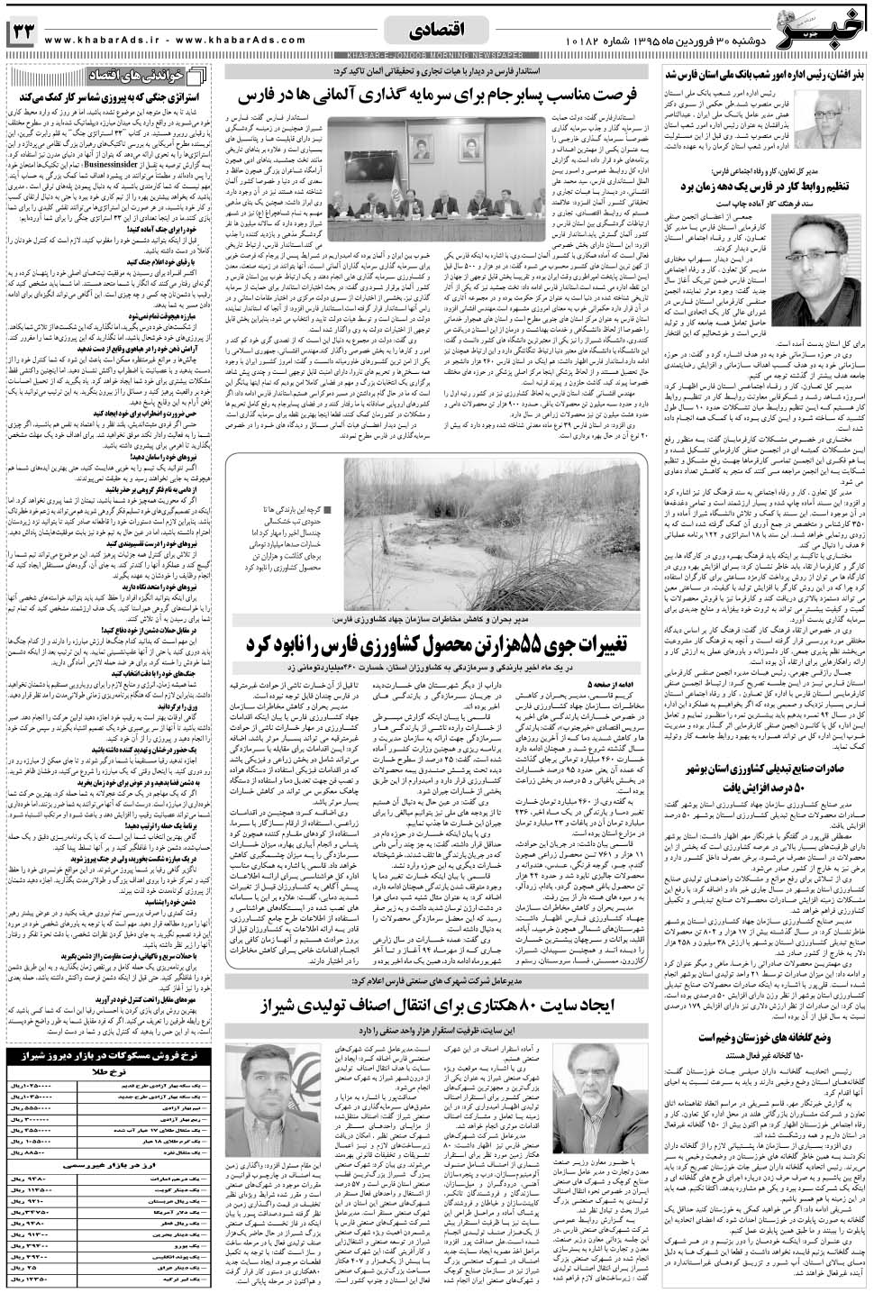 مشاهده صفحه ۳۳ روزنامه خبرجنوب تاریخ ۳۰  سال ۱۳۹۵