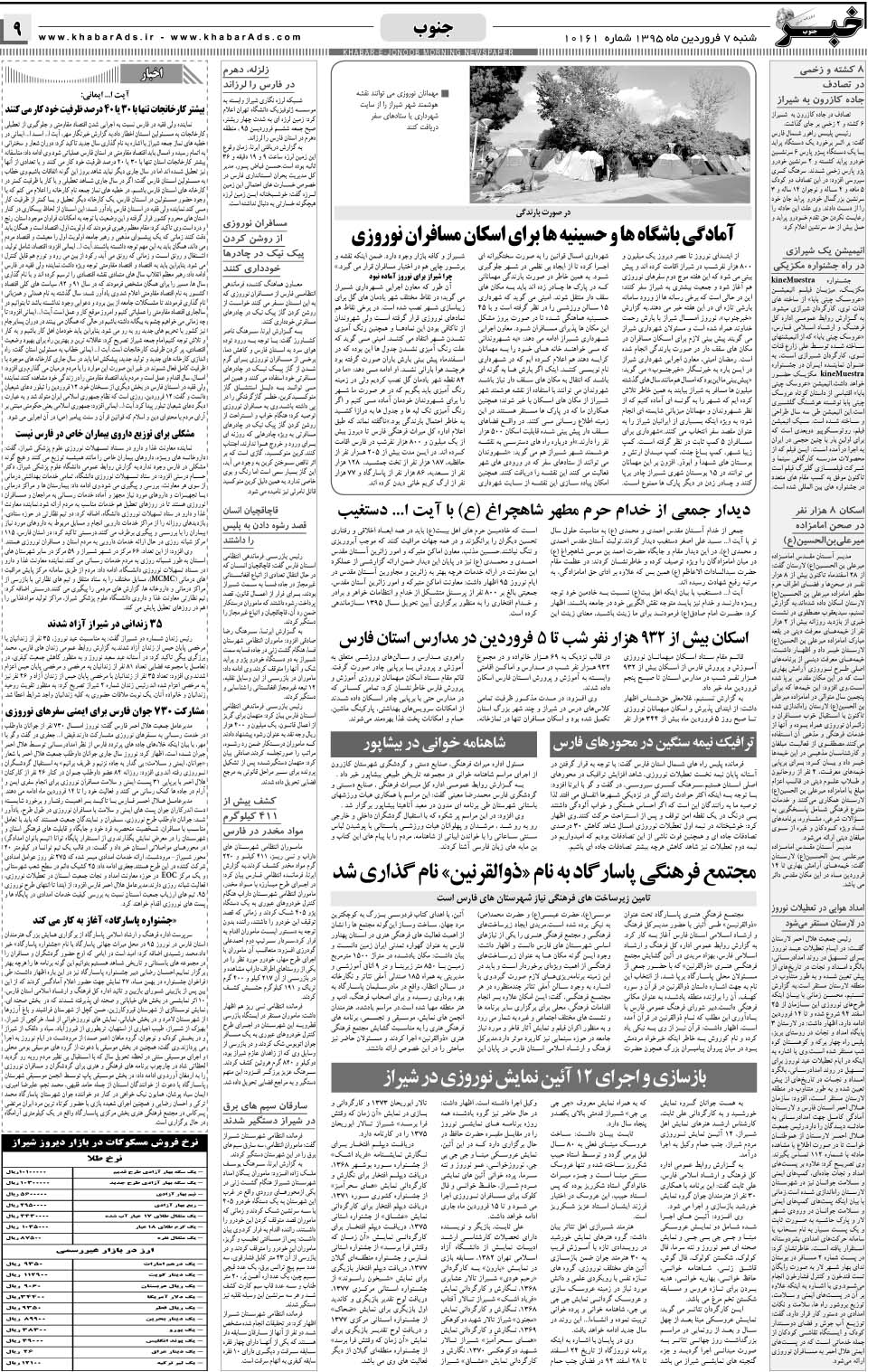 مشاهده صفحه ۹ روزنامه خبرجنوب تاریخ ۷  سال ۱۳۹۵