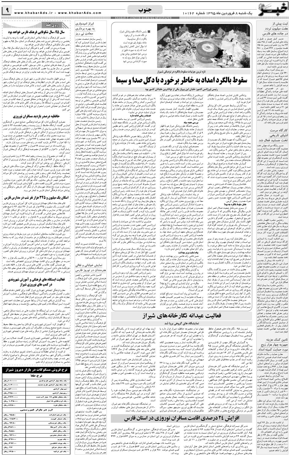 مشاهده صفحه ۹ روزنامه خبرجنوب تاریخ ۸  سال ۱۳۹۵