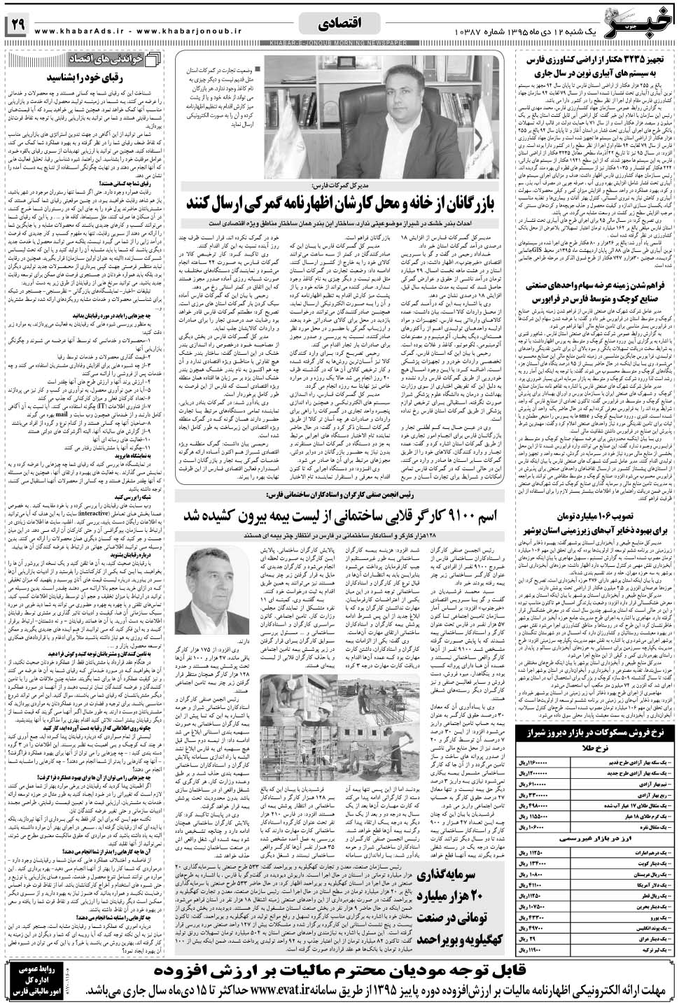 مشاهده صفحه ۲۹ روزنامه خبرجنوب تاریخ ۱۲ دی سال ۱۳۹۵