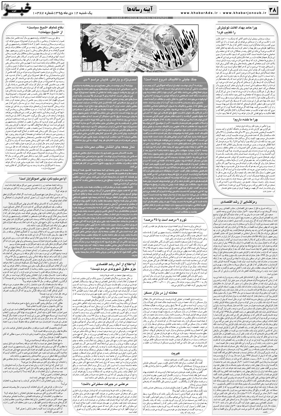 مشاهده صفحه ۳۸ روزنامه خبرجنوب تاریخ ۱۲ دی سال ۱۳۹۵