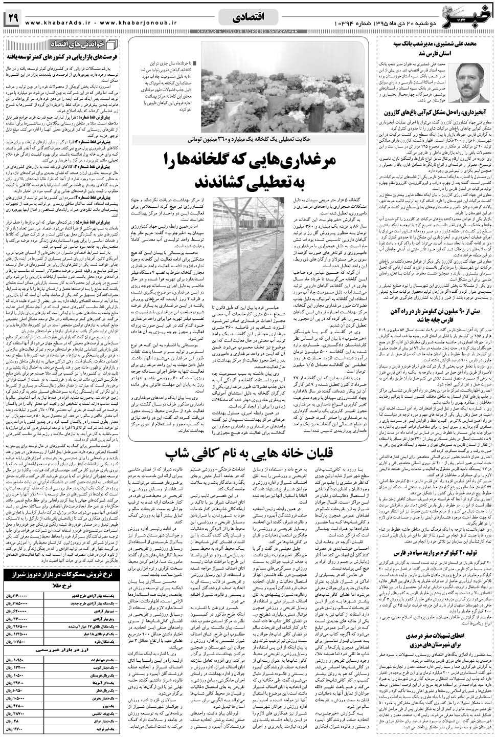 مشاهده صفحه ۲۹ روزنامه خبرجنوب تاریخ ۲۰ دی سال ۱۳۹۵