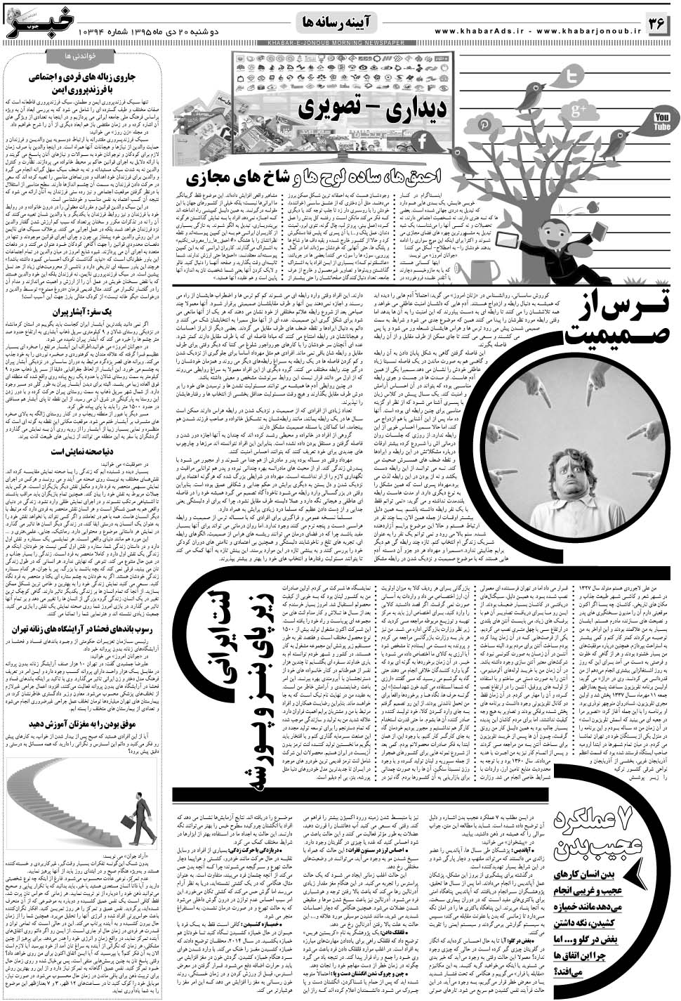 مشاهده صفحه ۳۶ روزنامه خبرجنوب تاریخ ۲۰ دی سال ۱۳۹۵