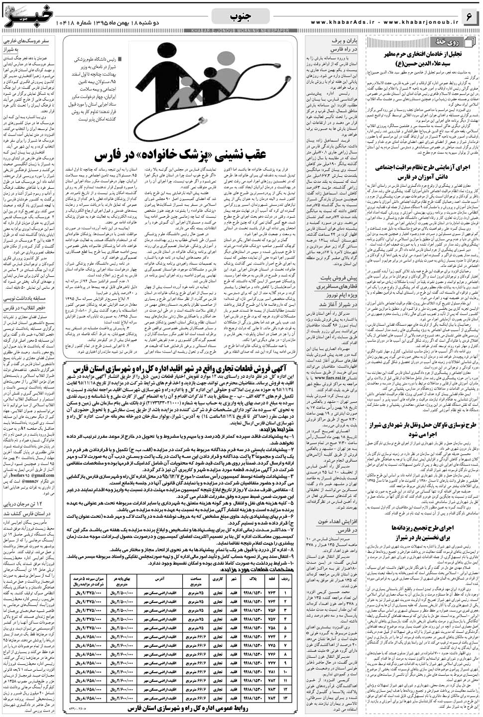 مشاهده صفحه ۶ روزنامه خبرجنوب تاریخ ۱۸ بهمن سال ۱۳۹۵