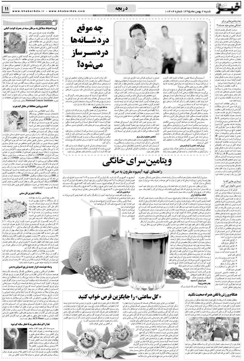 مشاهده صفحه ۱۱ روزنامه خبرجنوب تاریخ ۲ بهمن سال ۱۳۹۵