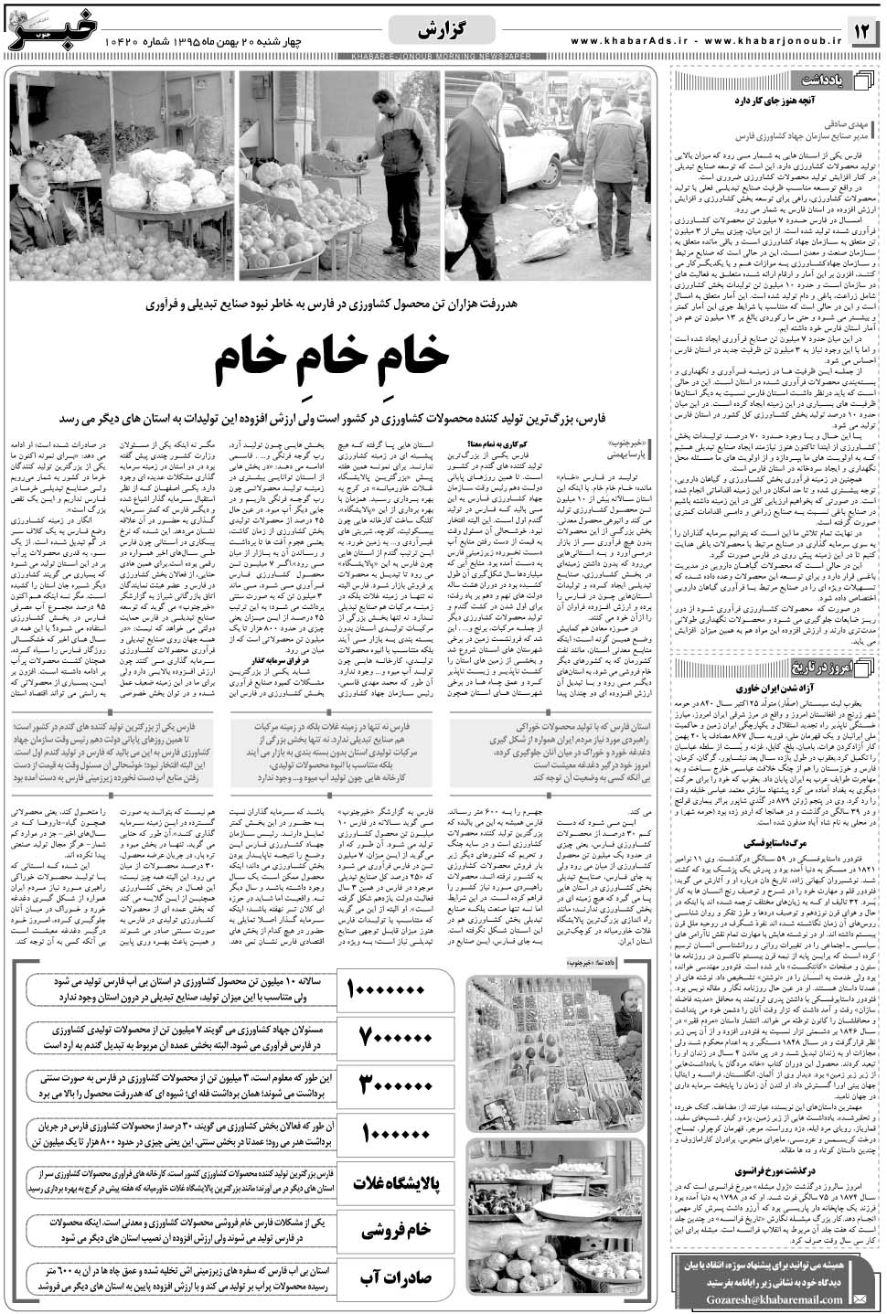 مشاهده صفحه ۱۲ روزنامه خبرجنوب تاریخ ۲۰ بهمن سال ۱۳۹۵