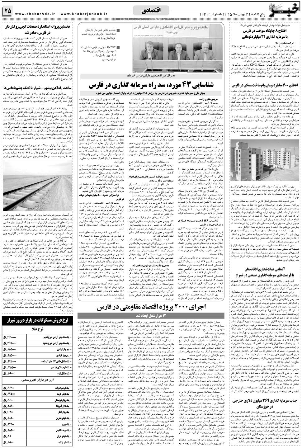 مشاهده صفحه ۲۵ روزنامه خبرجنوب تاریخ ۲۱ بهمن سال ۱۳۹۵