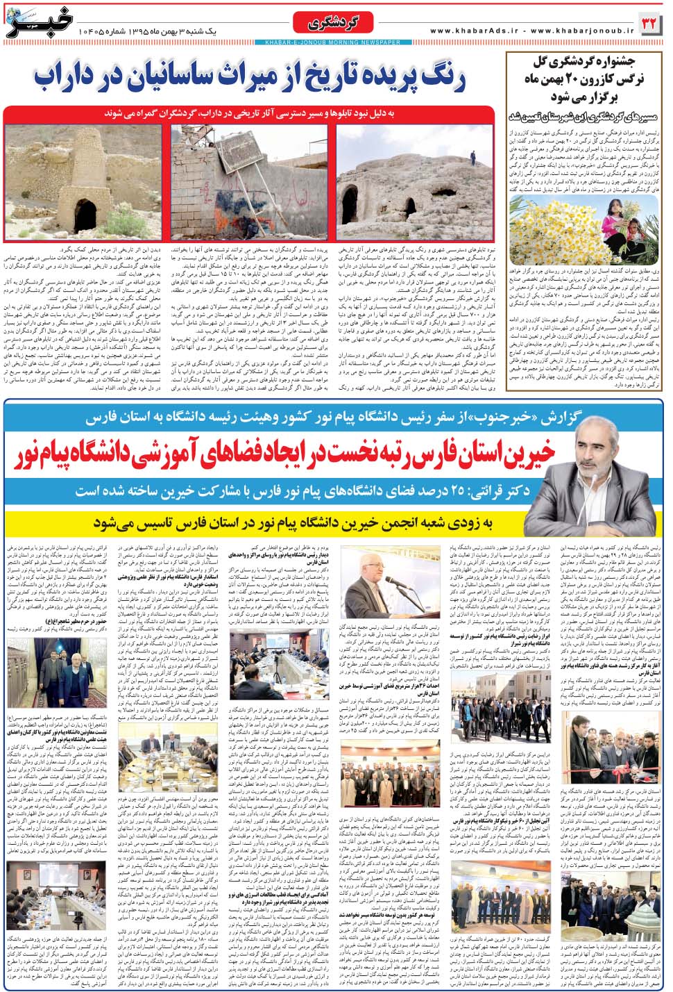 مشاهده صفحه ۳۲ روزنامه خبرجنوب تاریخ ۳ بهمن سال ۱۳۹۵