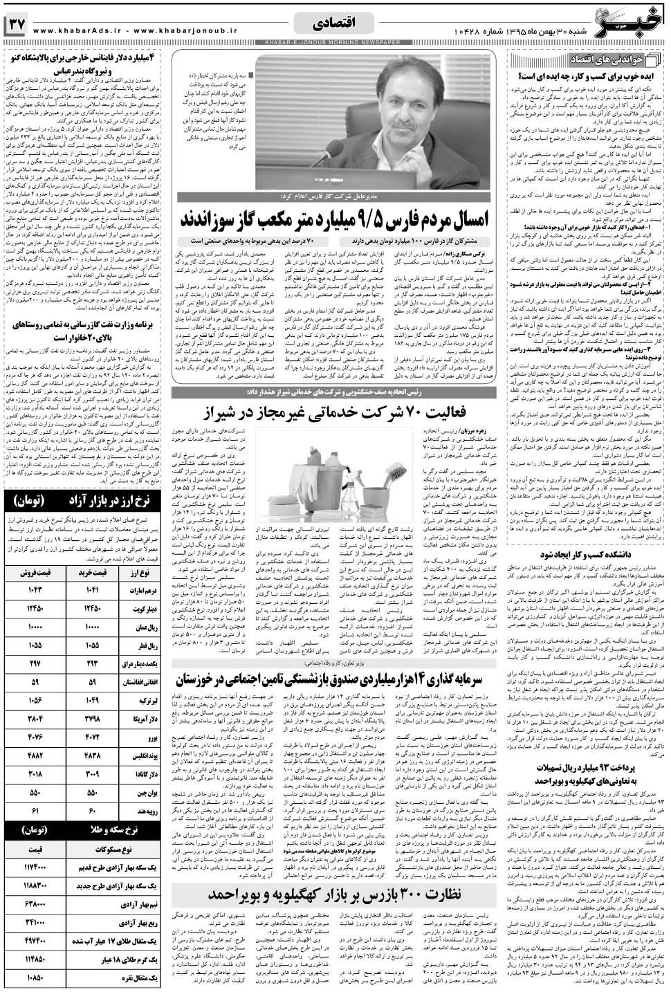 مشاهده صفحه ۳۷ روزنامه خبرجنوب تاریخ ۳۰ بهمن سال ۱۳۹۵