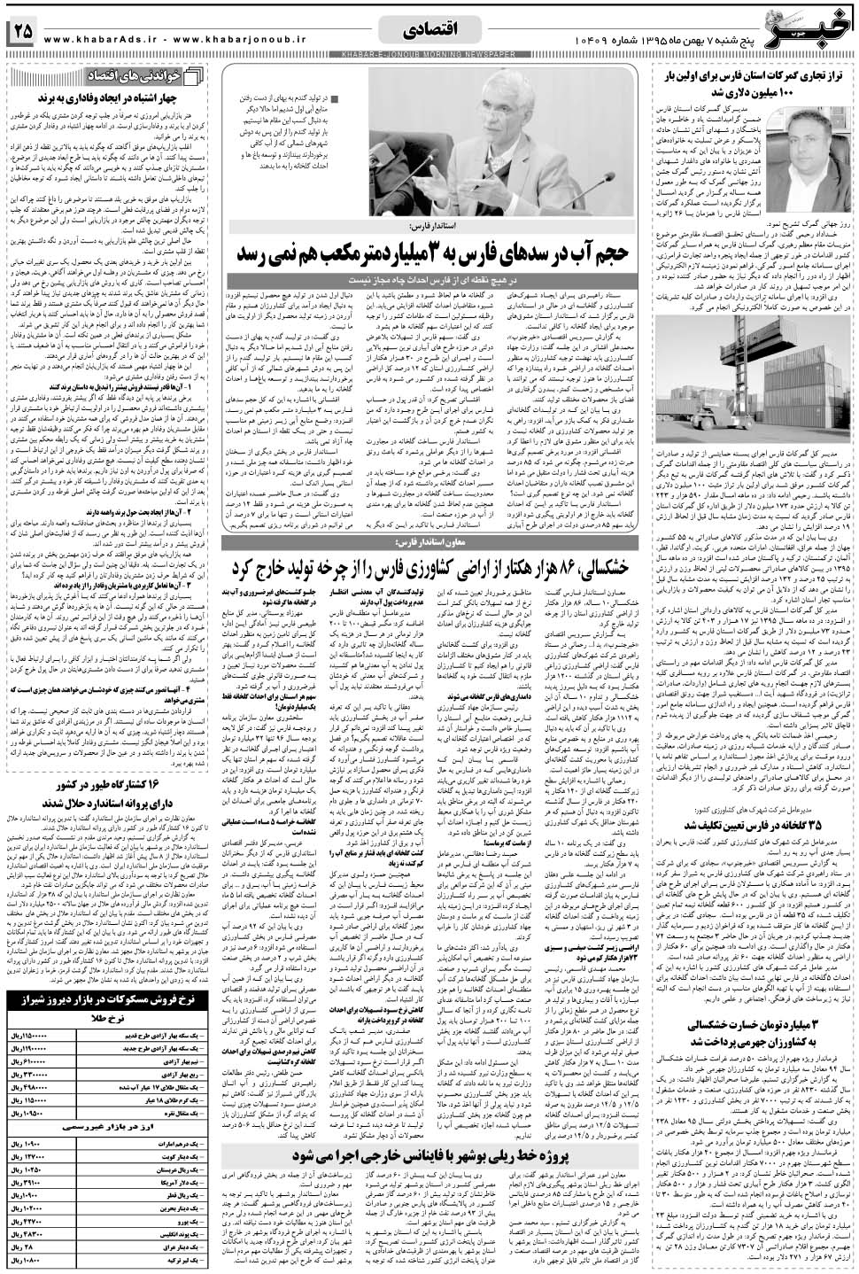 مشاهده صفحه ۲۵ روزنامه خبرجنوب تاریخ ۷ بهمن سال ۱۳۹۵