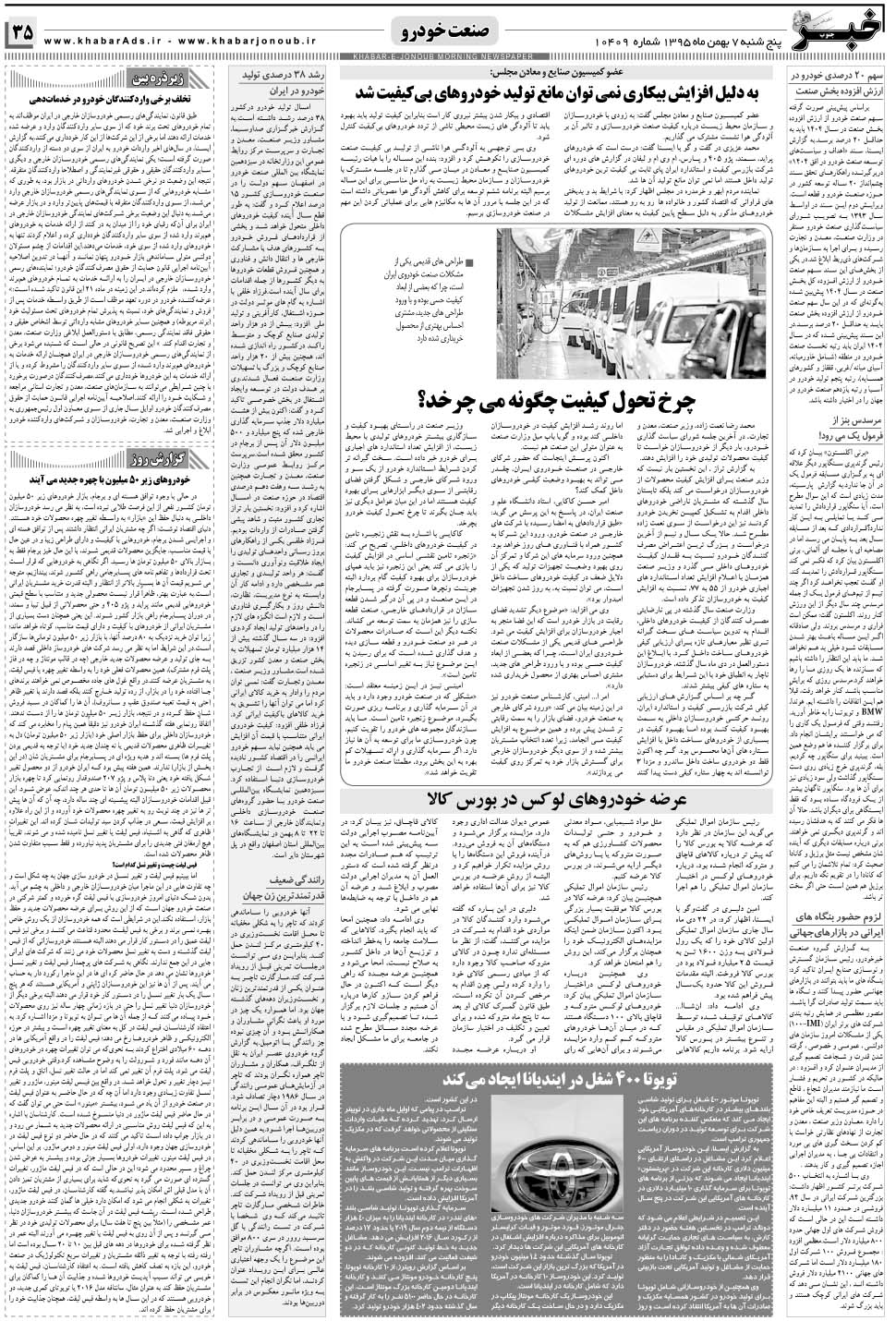 مشاهده صفحه ۳۵ روزنامه خبرجنوب تاریخ ۷ بهمن سال ۱۳۹۵