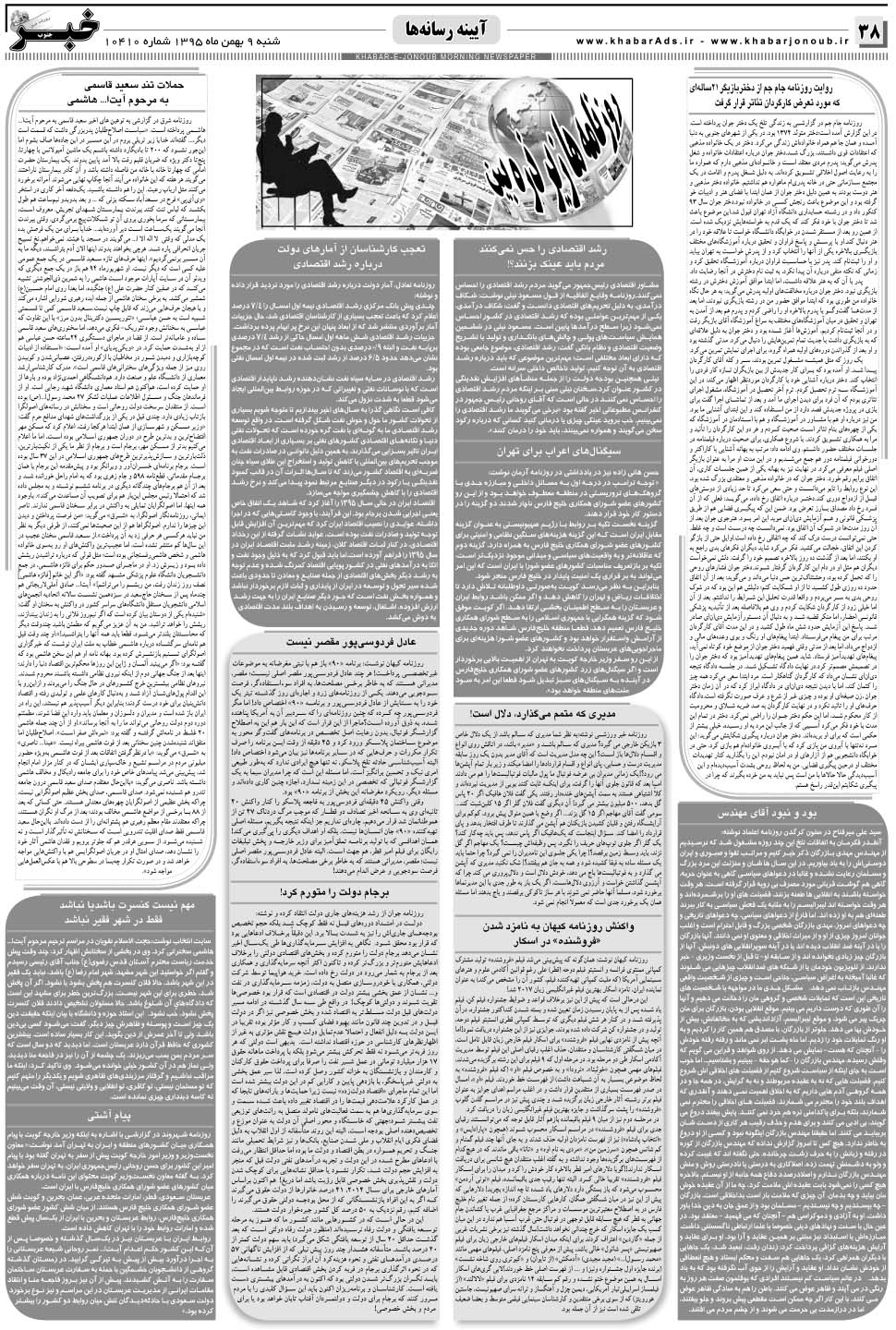 مشاهده صفحه ۴۲ روزنامه خبرجنوب تاریخ ۹ بهمن سال ۱۳۹۵