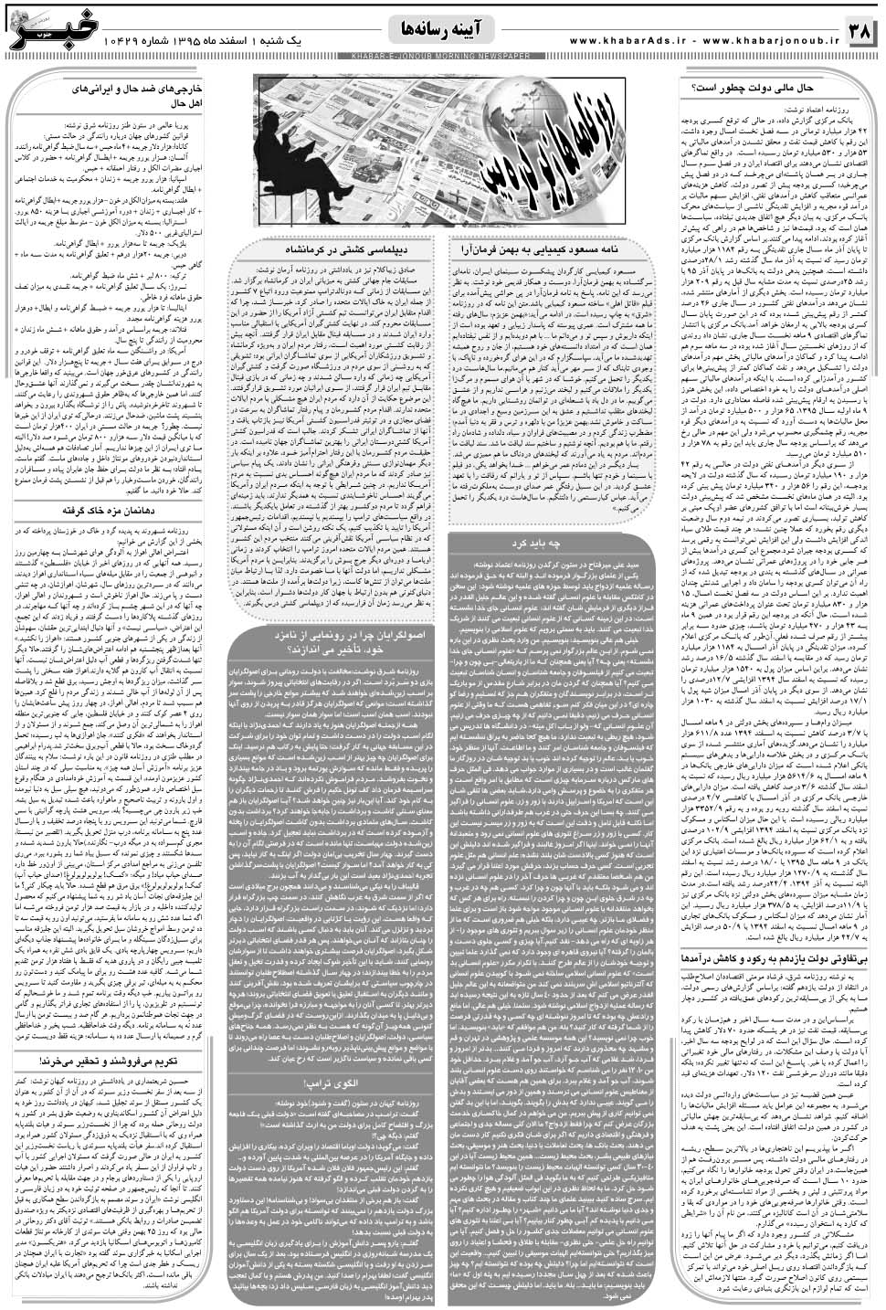 مشاهده صفحه ۳۸ روزنامه خبرجنوب تاریخ ۱ اسفند سال ۱۳۹۵