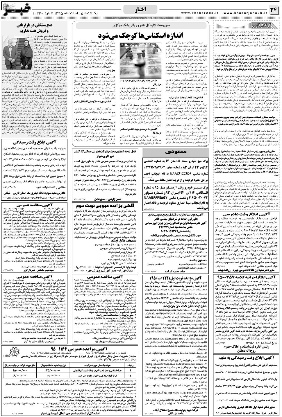 مشاهده صفحه ۳۴ روزنامه خبرجنوب تاریخ ۱۵ اسفند سال ۱۳۹۵
