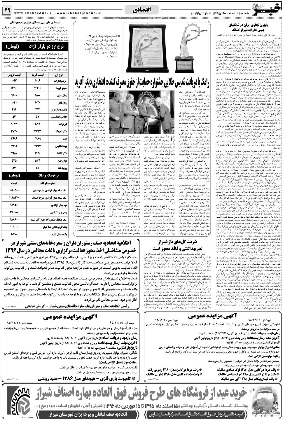 مشاهده صفحه ۲۹ روزنامه خبرجنوب تاریخ ۲۱ اسفند سال ۱۳۹۵