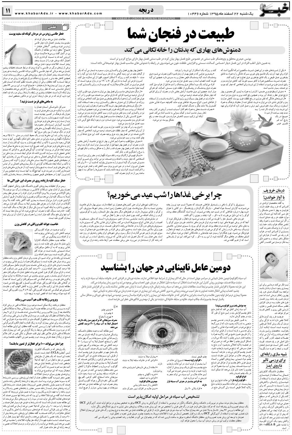 مشاهده صفحه ۱۱ روزنامه خبرجنوب تاریخ ۲۲ اسفند سال ۱۳۹۵