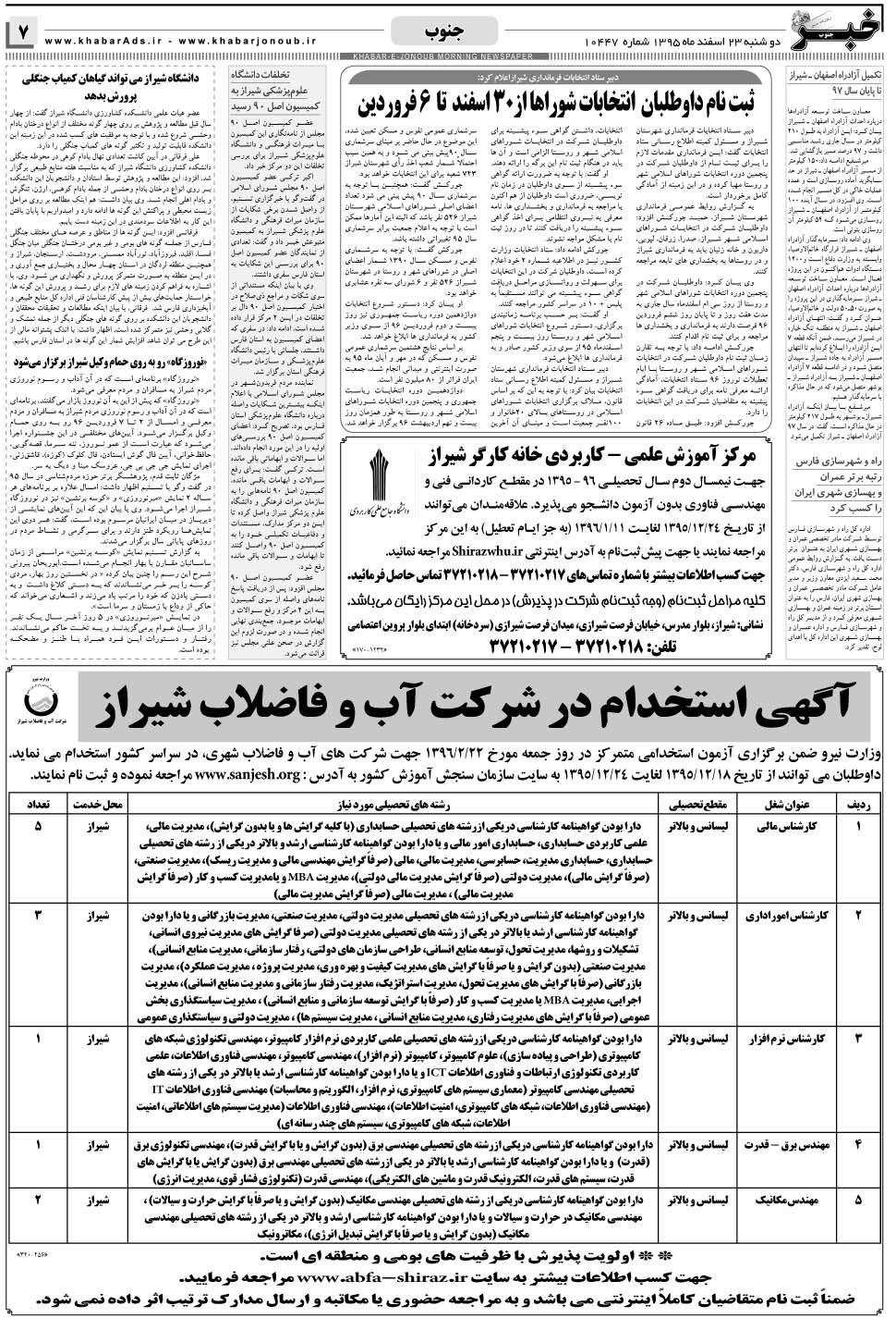 مشاهده صفحه ۷ روزنامه خبرجنوب تاریخ ۲۳ اسفند سال ۱۳۹۵