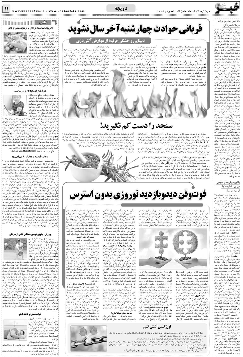 مشاهده صفحه ۱۱ روزنامه خبرجنوب تاریخ ۲۳ اسفند سال ۱۳۹۵