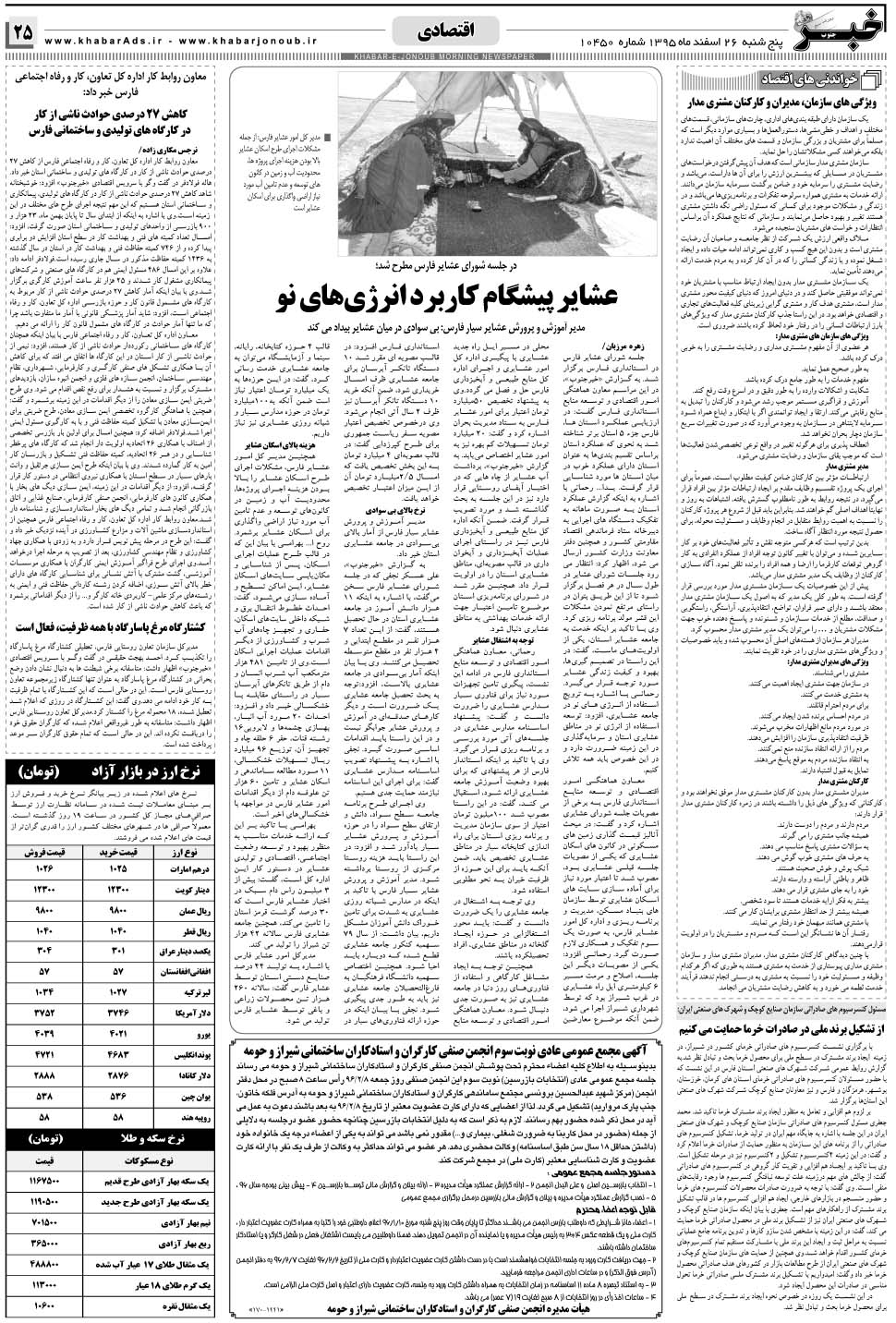 مشاهده صفحه ۲۵ روزنامه خبرجنوب تاریخ ۲۶ اسفند سال ۱۳۹۵