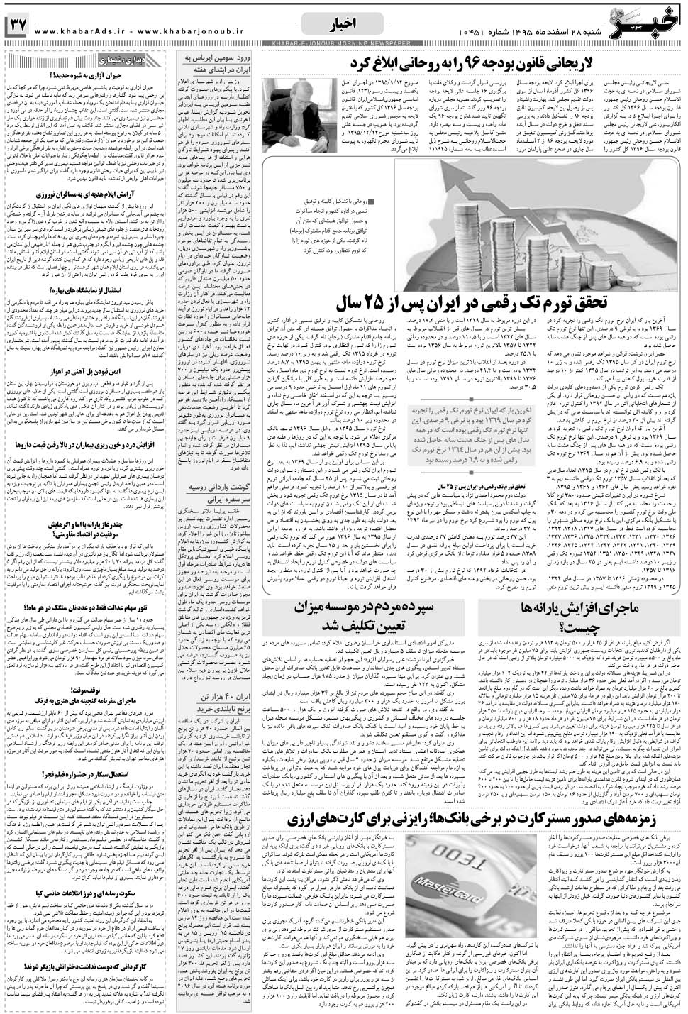 مشاهده صفحه ۳۷ روزنامه خبرجنوب تاریخ ۲۸ اسفند سال ۱۳۹۵