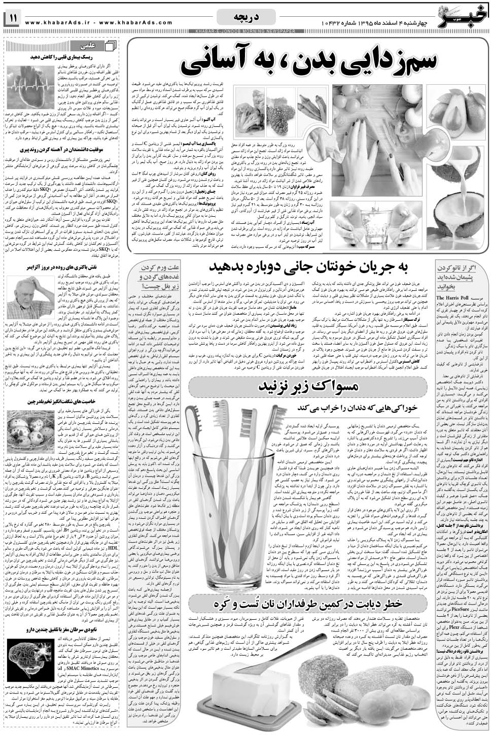 مشاهده صفحه ۱۱ روزنامه خبرجنوب تاریخ ۴ اسفند سال ۱۳۹۵