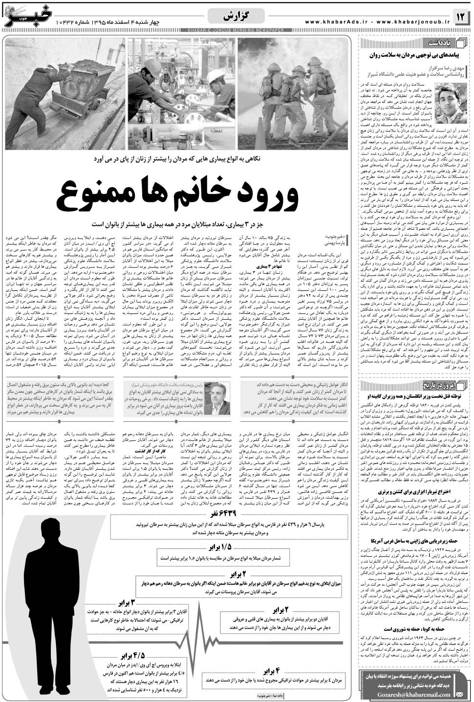 مشاهده صفحه ۱۲ روزنامه خبرجنوب تاریخ ۴ اسفند سال ۱۳۹۵