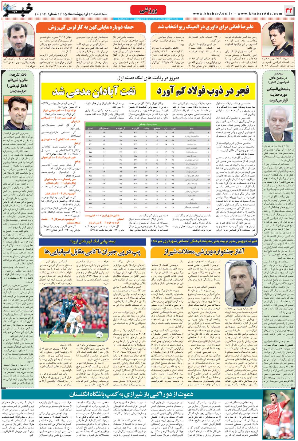 مشاهده صفحه ۳۲ روزنامه خبرجنوب تاریخ ۱۴  سال ۱۳۹۵