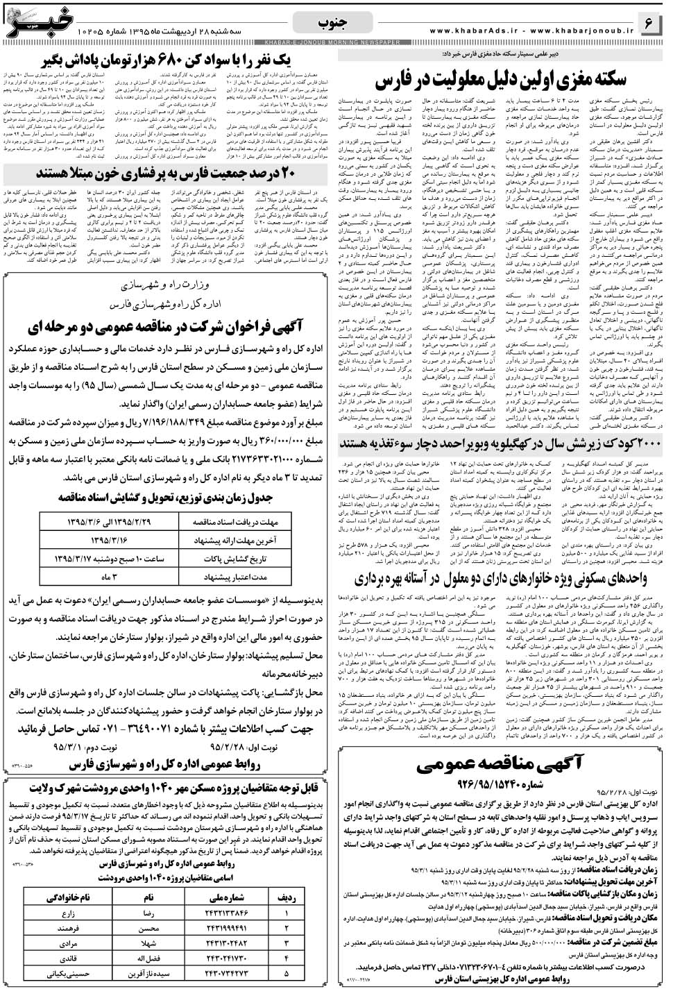 مشاهده صفحه ۶ روزنامه خبرجنوب تاریخ ۲۸  سال ۱۳۹۵