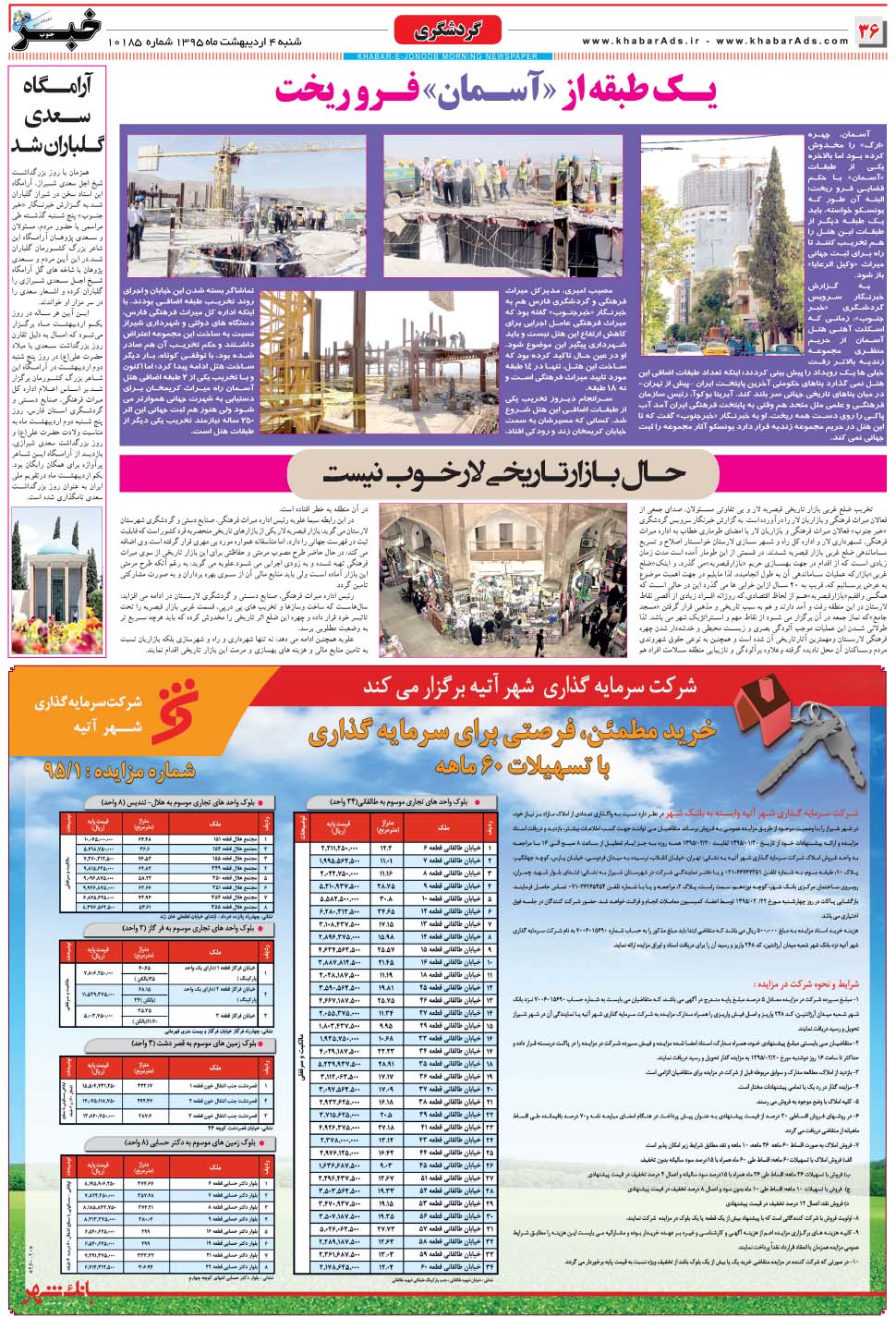 مشاهده صفحه ۳۶ روزنامه خبرجنوب تاریخ ۴  سال ۱۳۹۵