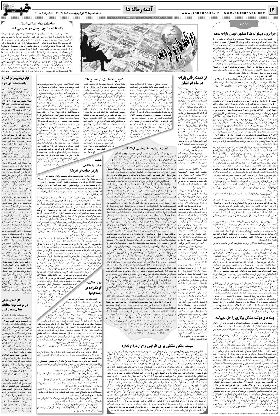 مشاهده صفحه ۱۲ روزنامه خبرجنوب تاریخ ۷  سال ۱۳۹۵