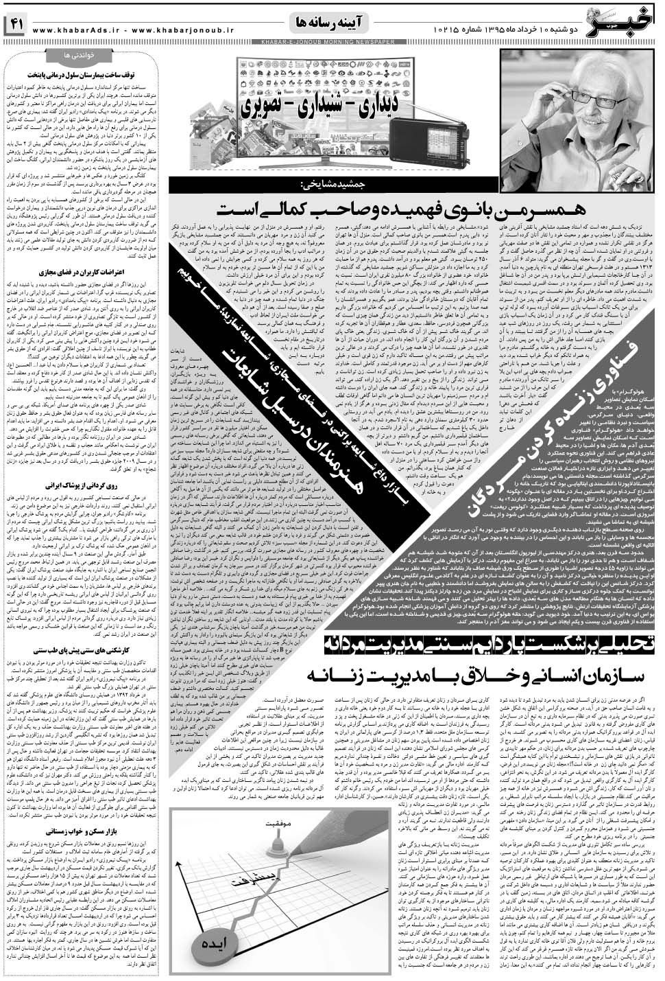 مشاهده صفحه ۴۱ روزنامه خبرجنوب تاریخ ۱۰  سال ۱۳۹۵