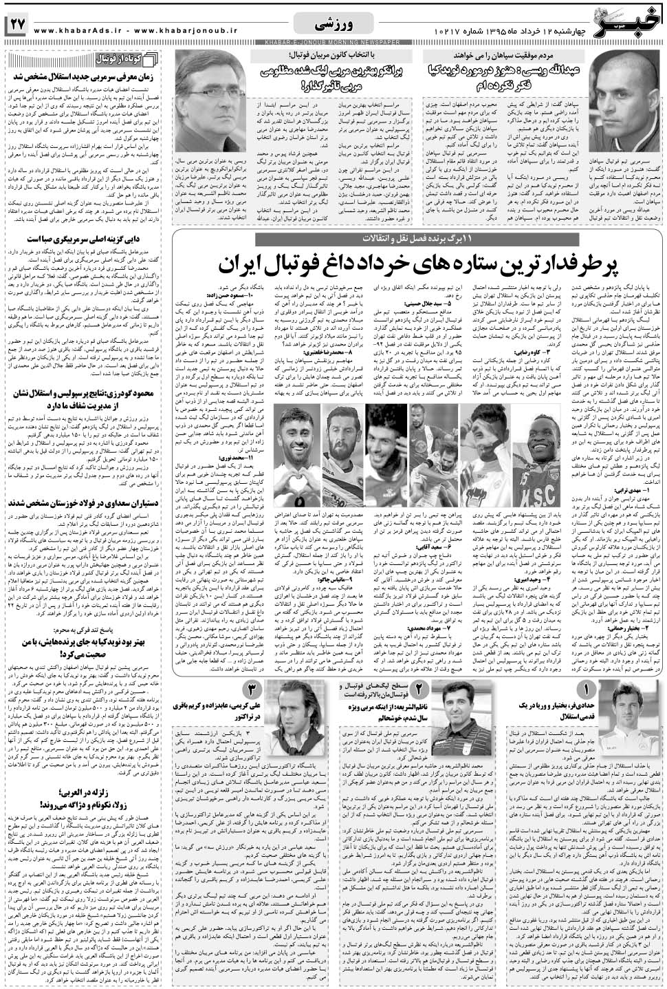 مشاهده صفحه ۲۷ روزنامه خبرجنوب تاریخ ۱۲  سال ۱۳۹۵