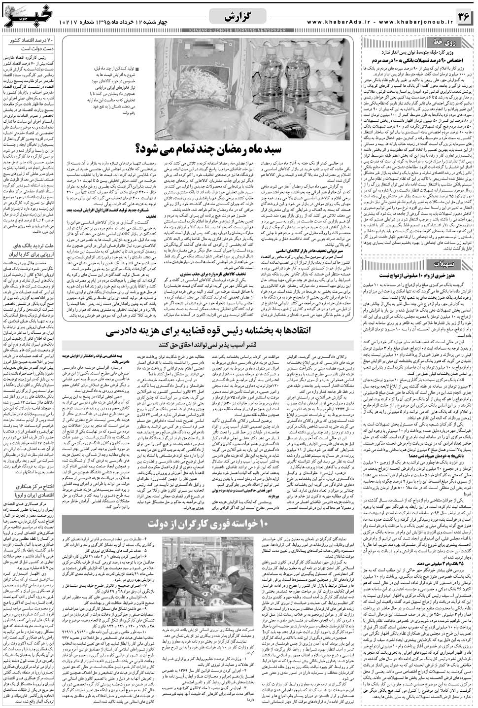 مشاهده صفحه ۳۶ روزنامه خبرجنوب تاریخ ۱۲  سال ۱۳۹۵