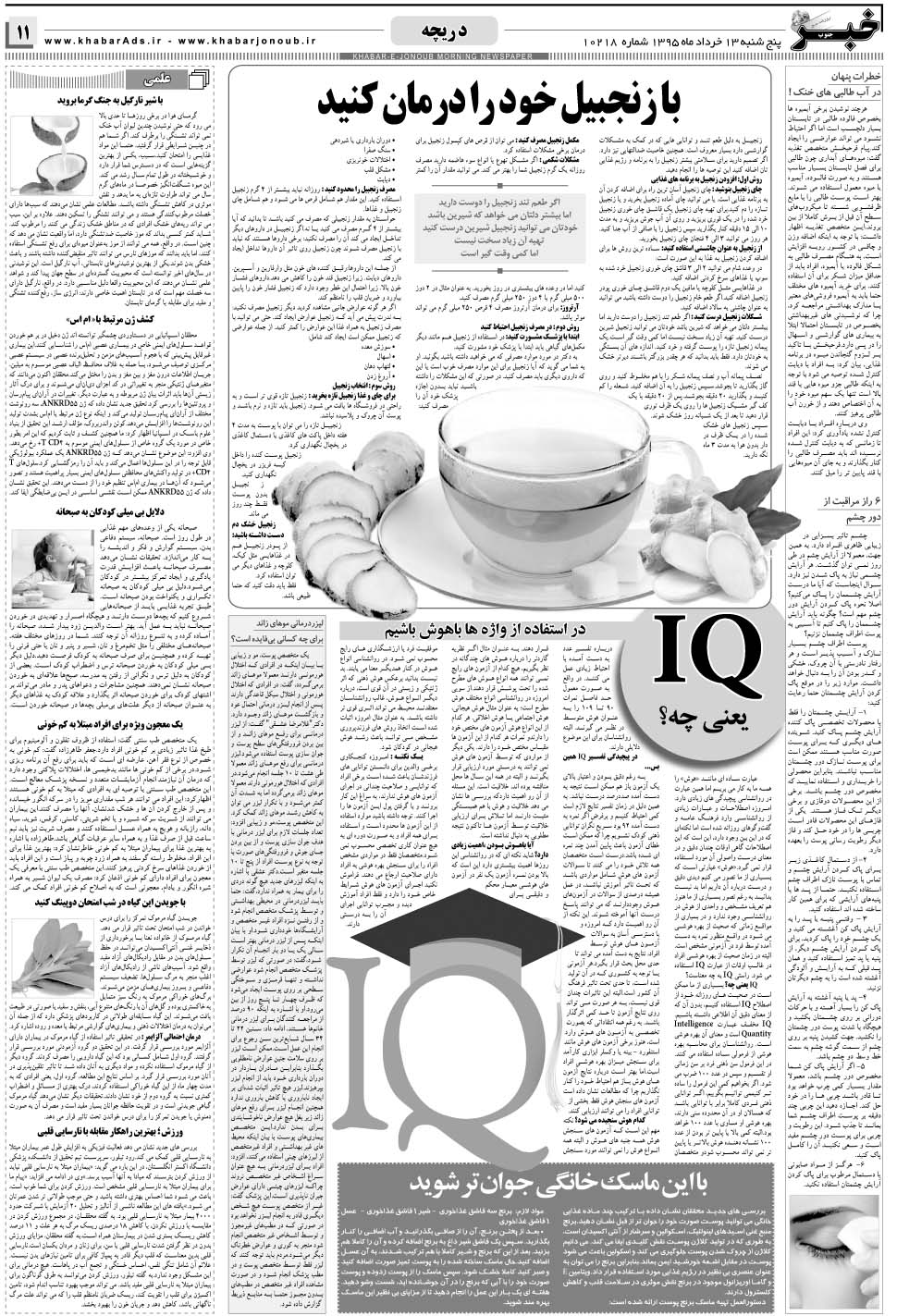 مشاهده صفحه ۱۱ روزنامه خبرجنوب تاریخ ۱۳  سال ۱۳۹۵
