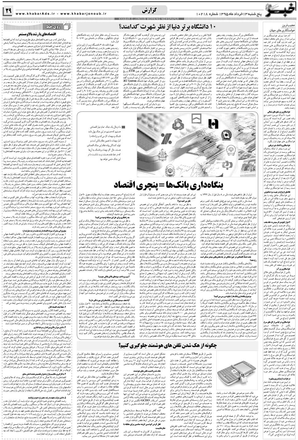 مشاهده صفحه ۲۹ روزنامه خبرجنوب تاریخ ۱۳  سال ۱۳۹۵