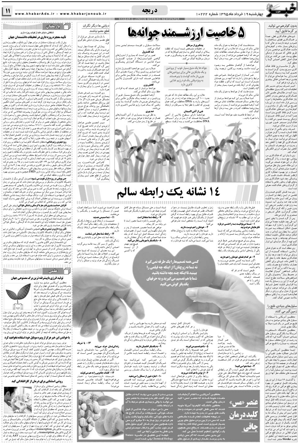 مشاهده صفحه ۱۱ روزنامه خبرجنوب تاریخ ۱۹  سال ۱۳۹۵