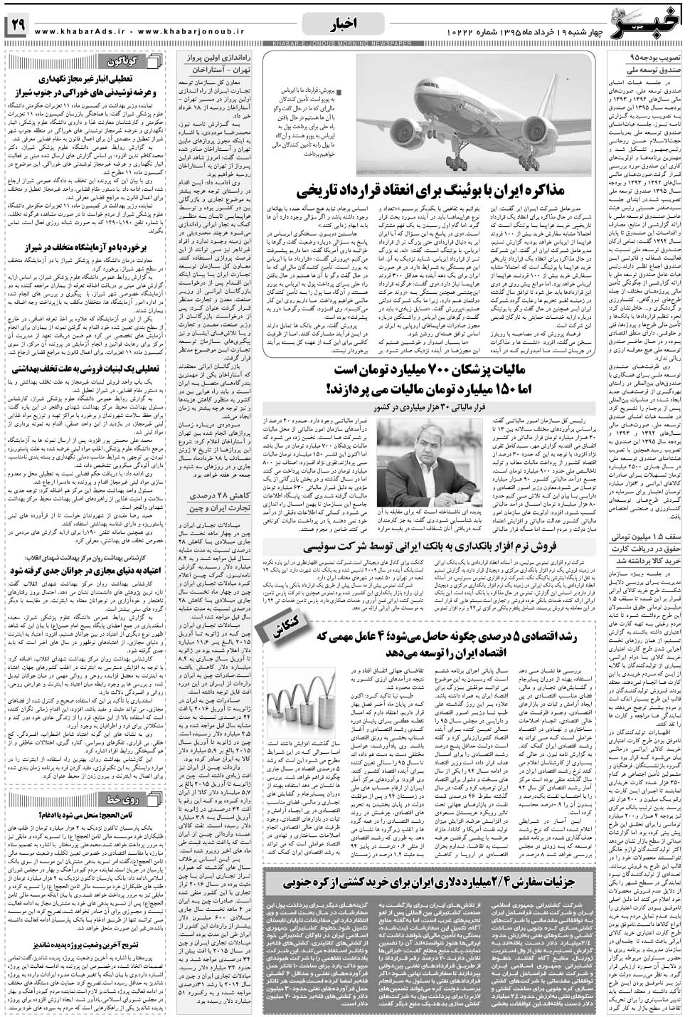 مشاهده صفحه ۲۹ روزنامه خبرجنوب تاریخ ۱۹  سال ۱۳۹۵