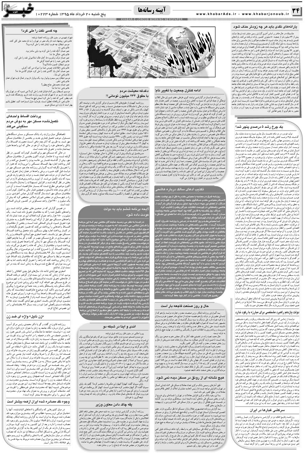 مشاهده صفحه ۳۴ روزنامه خبرجنوب تاریخ ۲۰  سال ۱۳۹۵