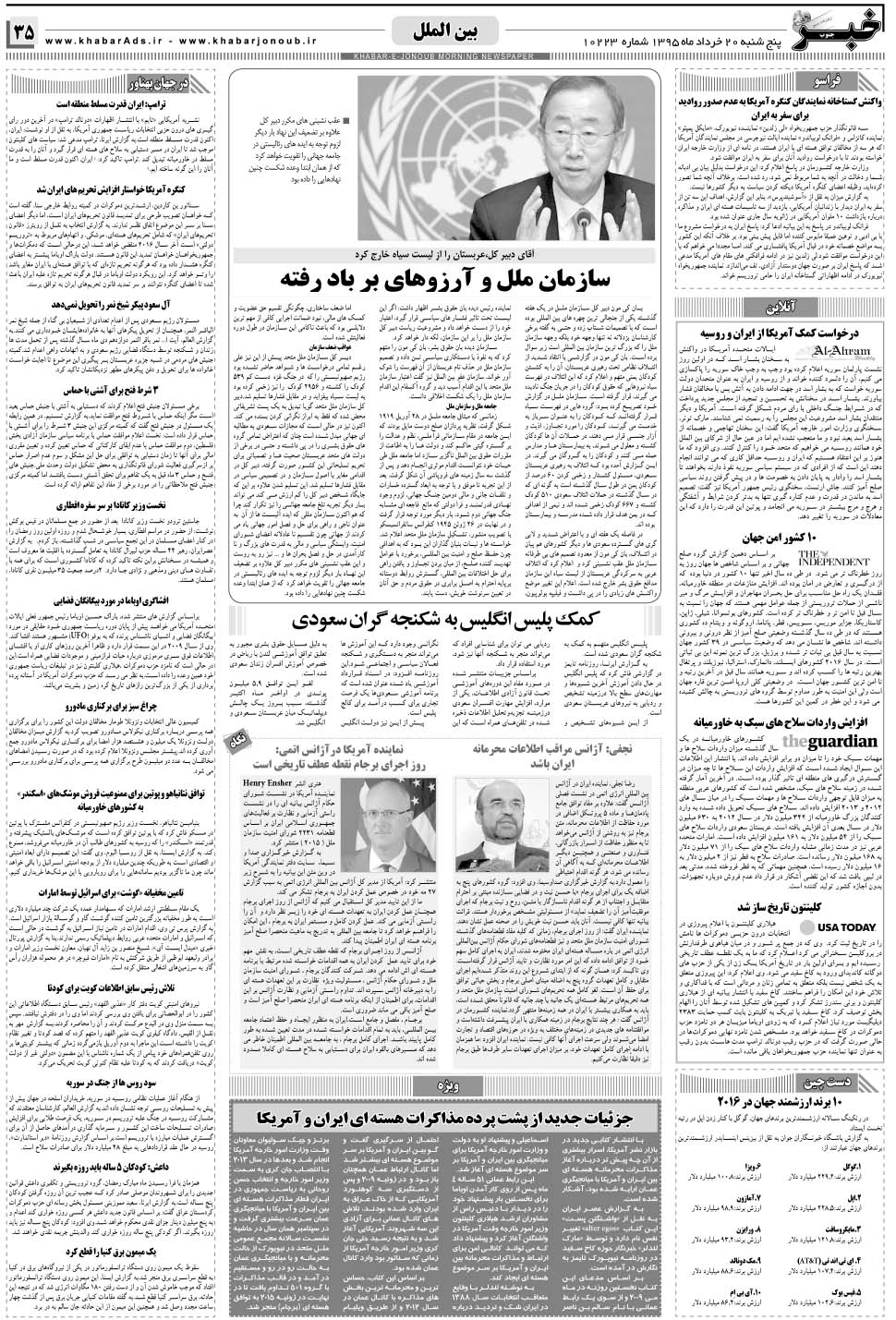 مشاهده صفحه ۳۵ روزنامه خبرجنوب تاریخ ۲۰  سال ۱۳۹۵