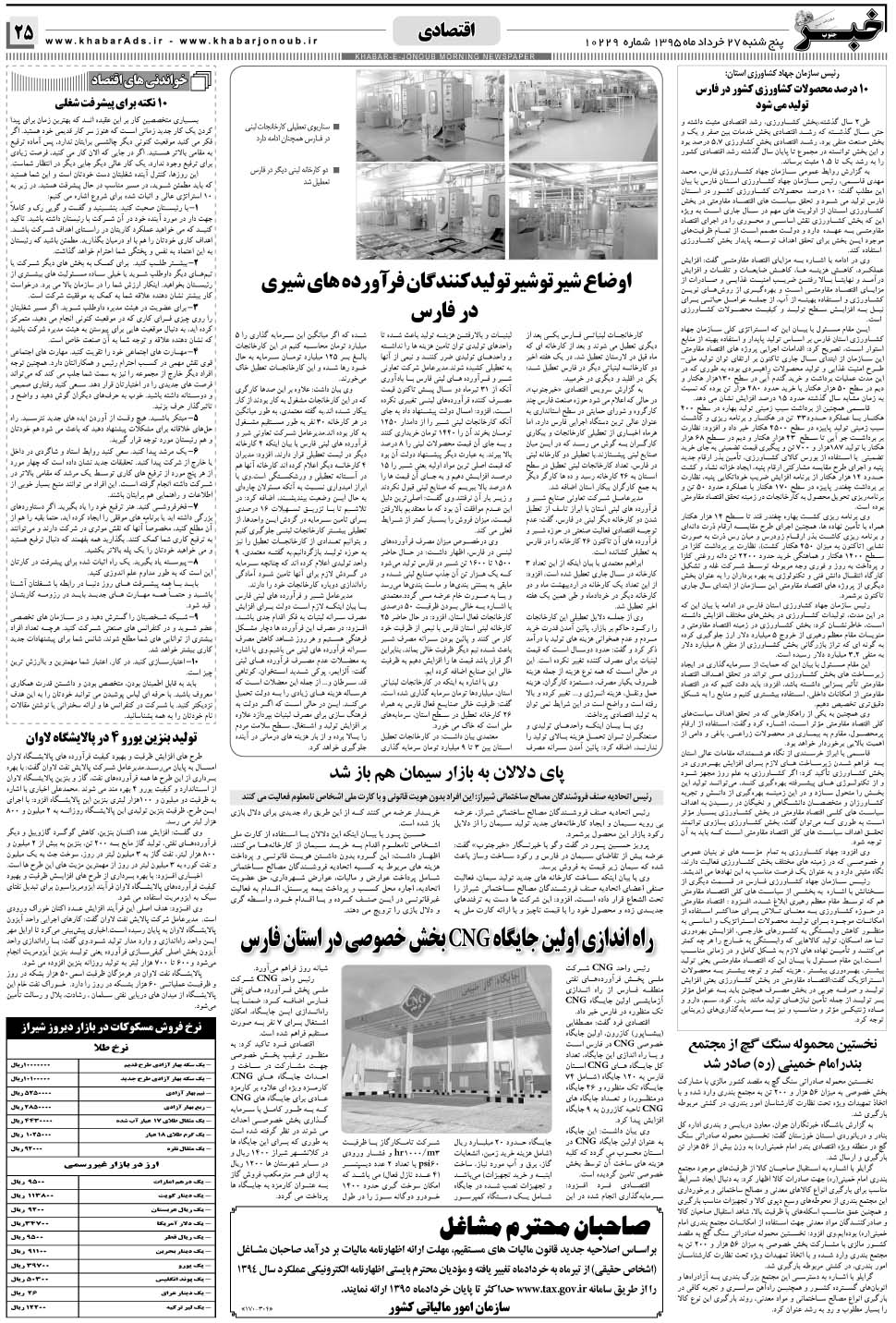 مشاهده صفحه ۲۵ روزنامه خبرجنوب تاریخ ۲۷  سال ۱۳۹۵